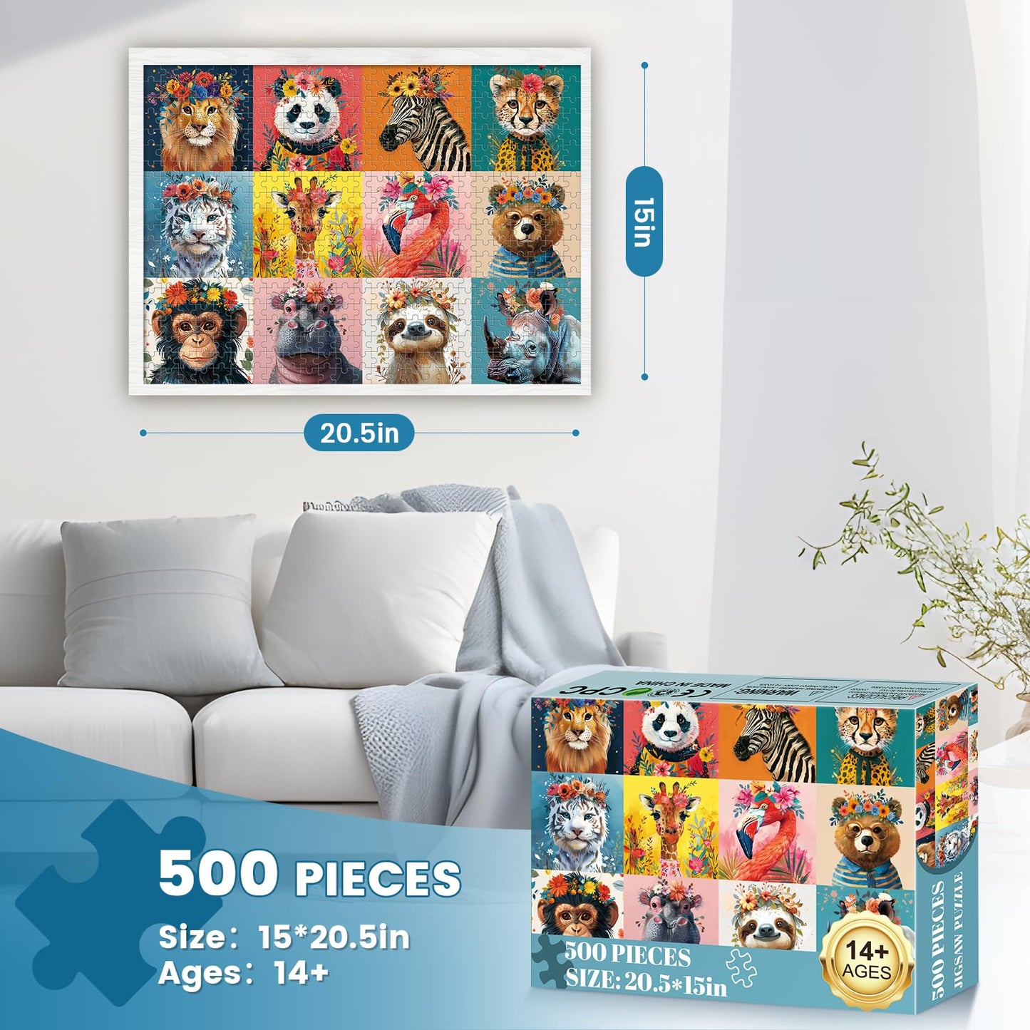 500 Piece Puzzles for Adults,Beautiful Wild Animals Jigsaw Puzzle for Adults Kids Seniors,Recycled Cardboard Dogs Puzzle 500 Piece,Family Activity Great Gift for Family Friends 20.5 * 15 inch