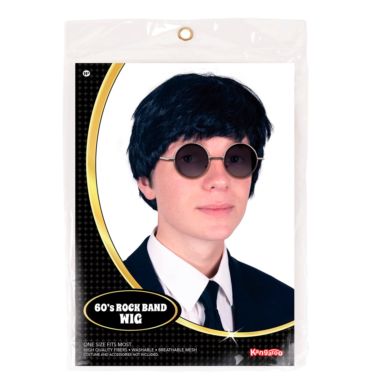 Kangaroo 60's Rock Band Beatles Hair Wig – Costume Wig for Men Black Color – 60s 80s Wig for Adults – Halloween Accessory Rockstar Wig