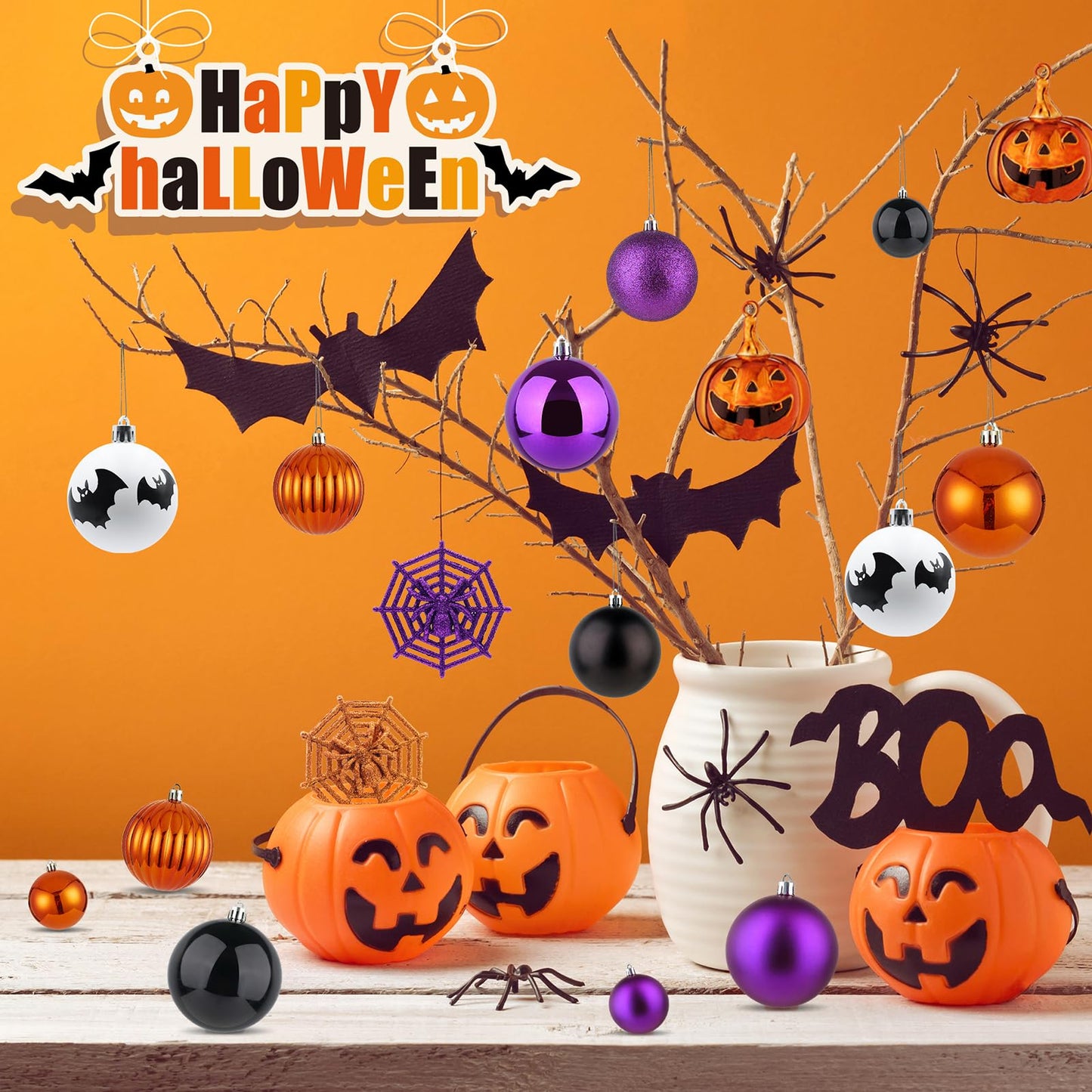 Halloween Ornaments Tree Decorations, 61 Pack Shatterproof Halloween Hanging Ball Ornaments Set with Loop for Party Holiday Indoor Home Decor
