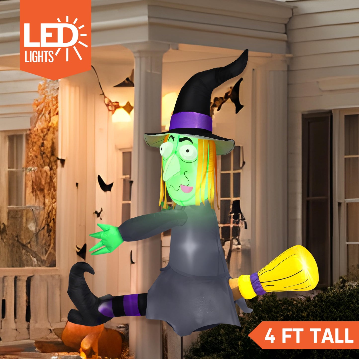 Joiedomi 4FT Halloween Inflatable Witch with Build-in LED Lights - Outdoor Blow Up Decor for Yard, Trees & Parties | Witch Decorations, Waterproof Halloween Inflatables Outdoor, Blow Up Yard Decor