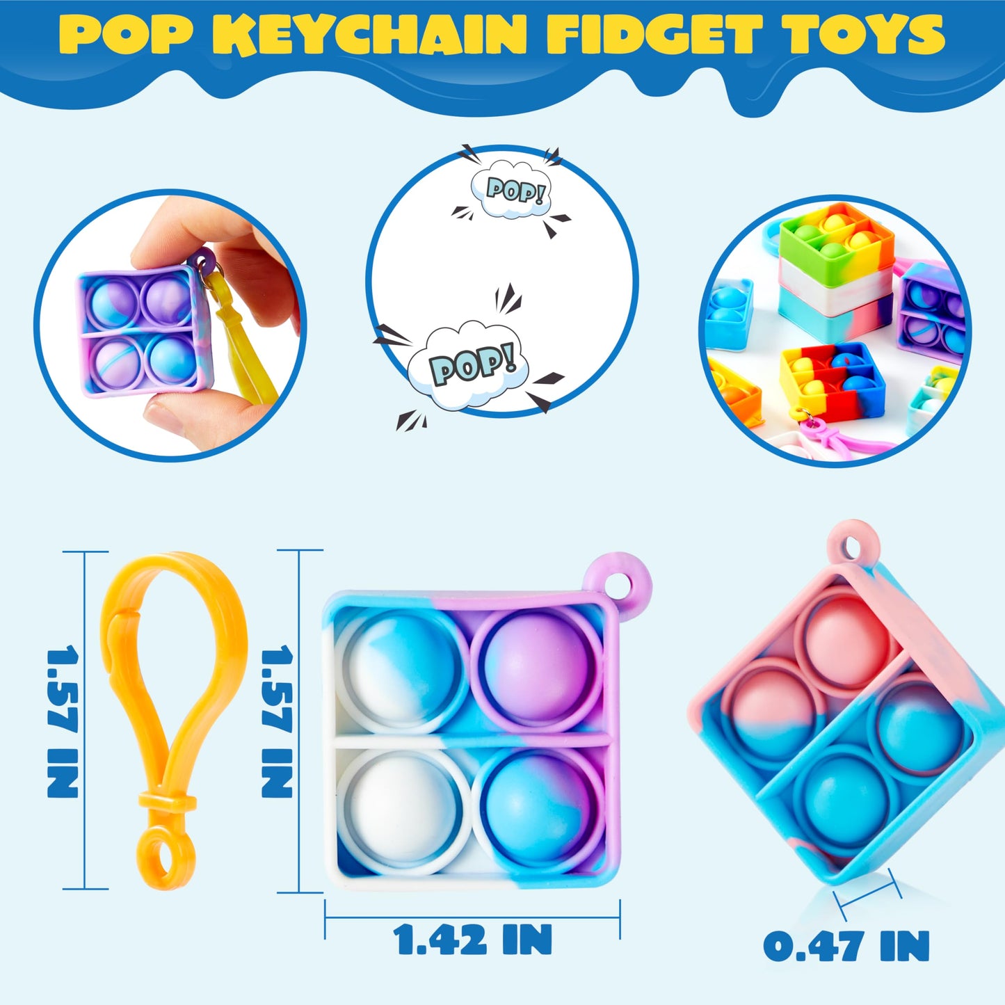 JOYIN Square Pop Fidget Keychain 30 Pack Pop Fidget Toys Bulk Party Favors for Kids 4-8,8-12 Years, Halloween Goodie Bags Stuffers Back to School Gifts for Students Classroom Prizes Sensory Toys