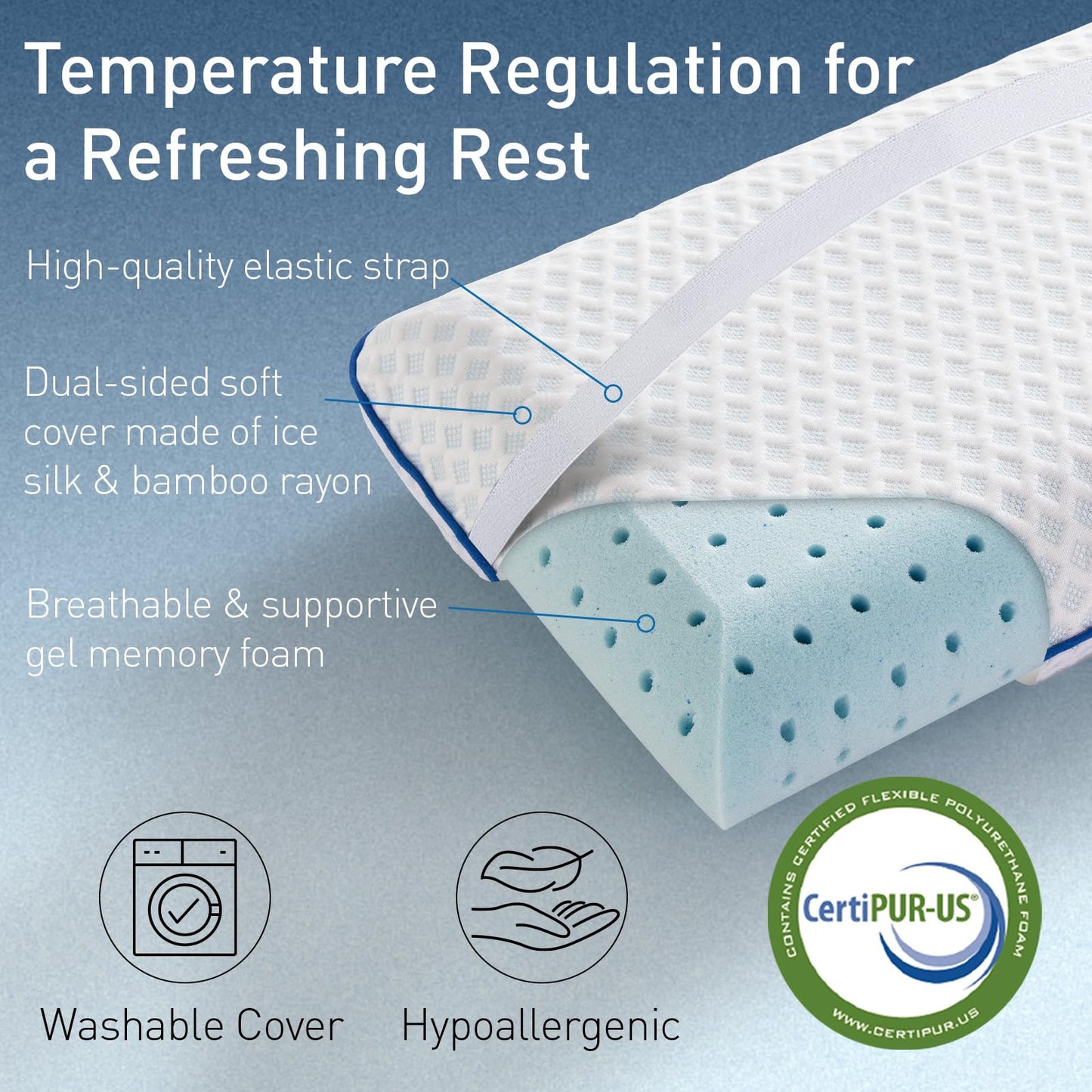 Cooling Travel & Camping Memory Foam Pillow for Sleeping,Contoured Support Medium Firm Small Travel Pillows for Airplanes & Backpacking Car Toddler Kids Compact Lightweight, Breathable Washable Cover