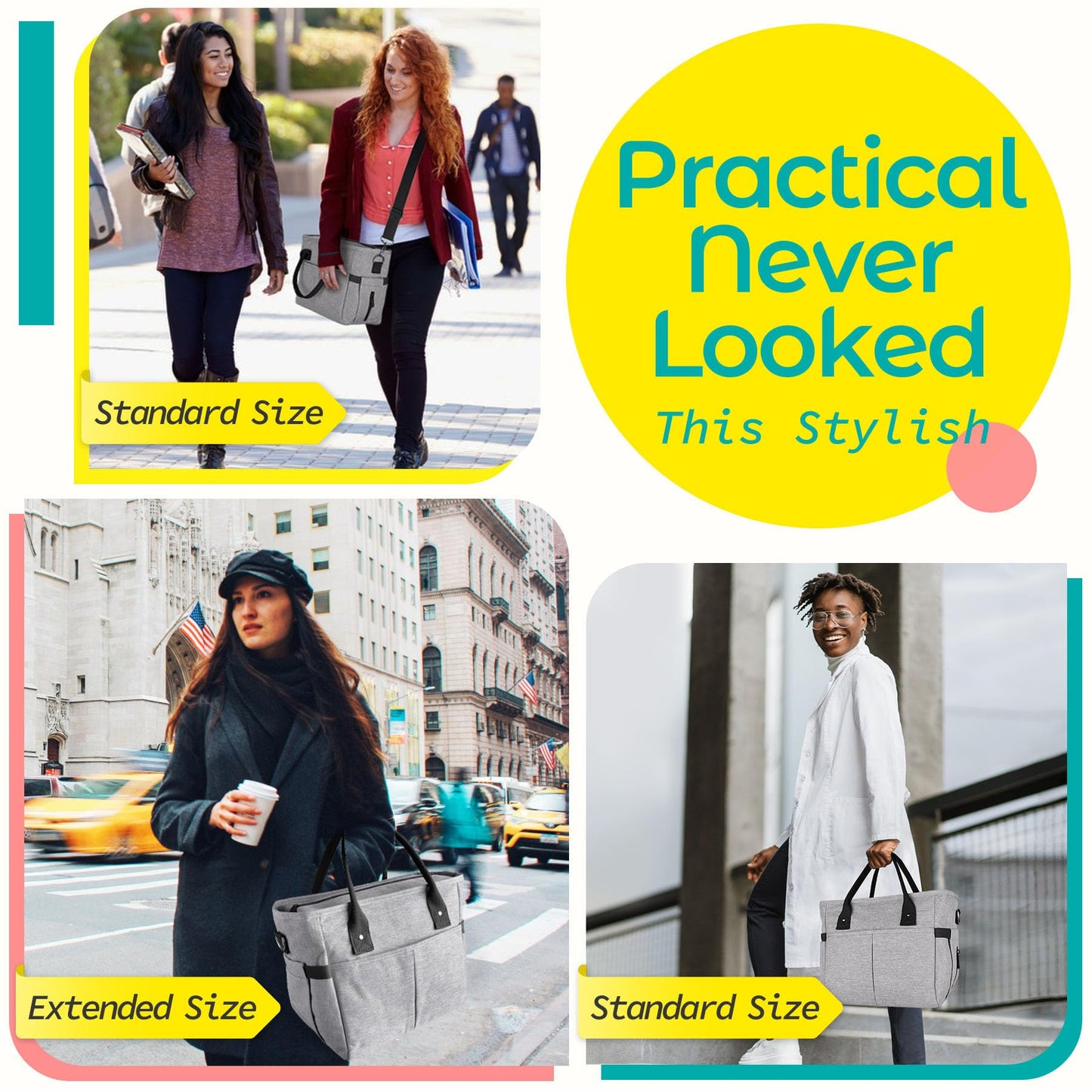 KIPBELIF Cute & Roomy Lunch Box for Women – Adults Large Insulated Lunch Bag with Shoulder Strap, Multi-Pockets, and Water Bottle Holder for Work, Picnic, and Outdoors (Extra Large Size, Gray)