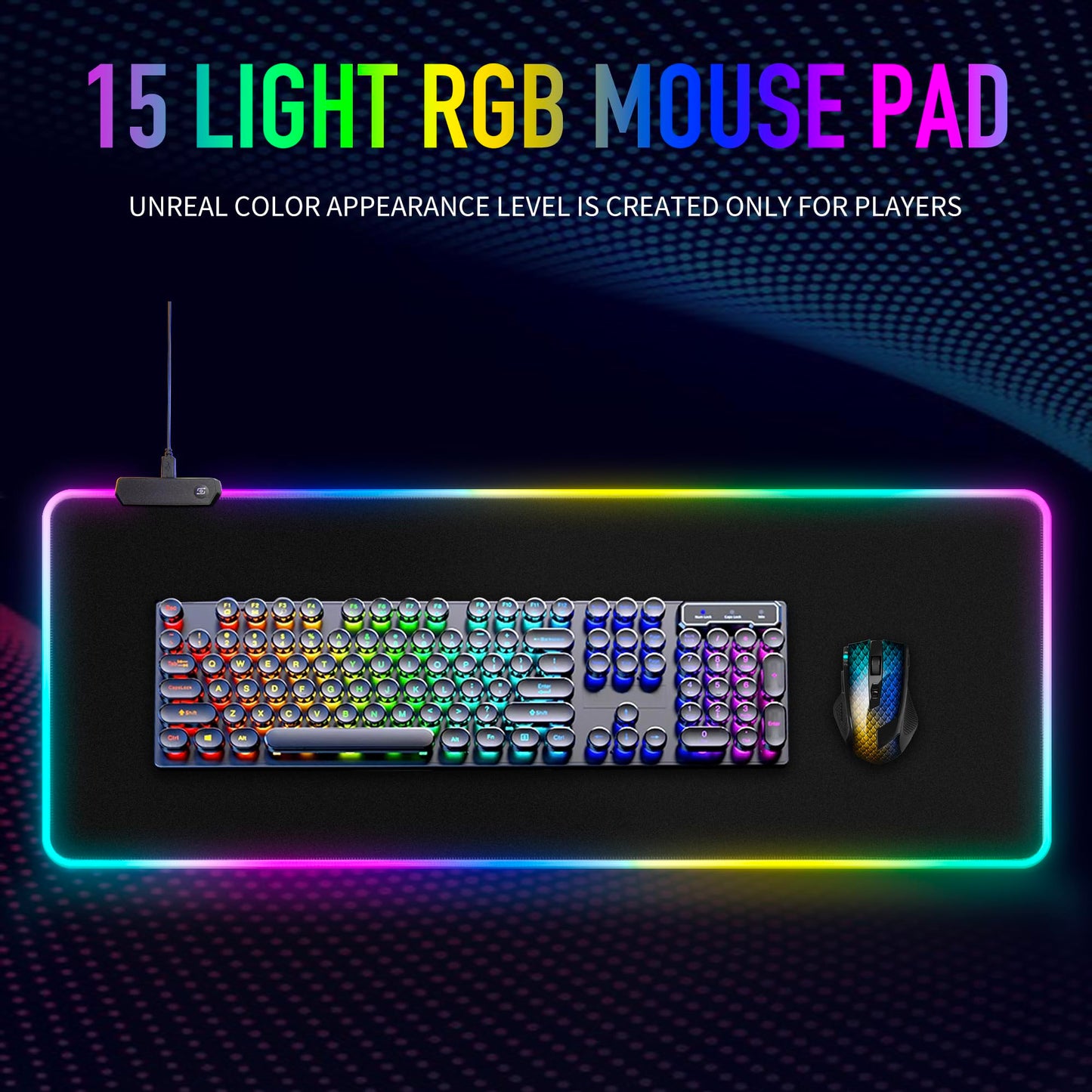 Large RGB Gaming Mouse Pad -15 Light Modes Touch Control Extended Soft Computer Keyboard Mat Non-Slip Rubber Base for Gamer Esports Pros 31.5X11.8