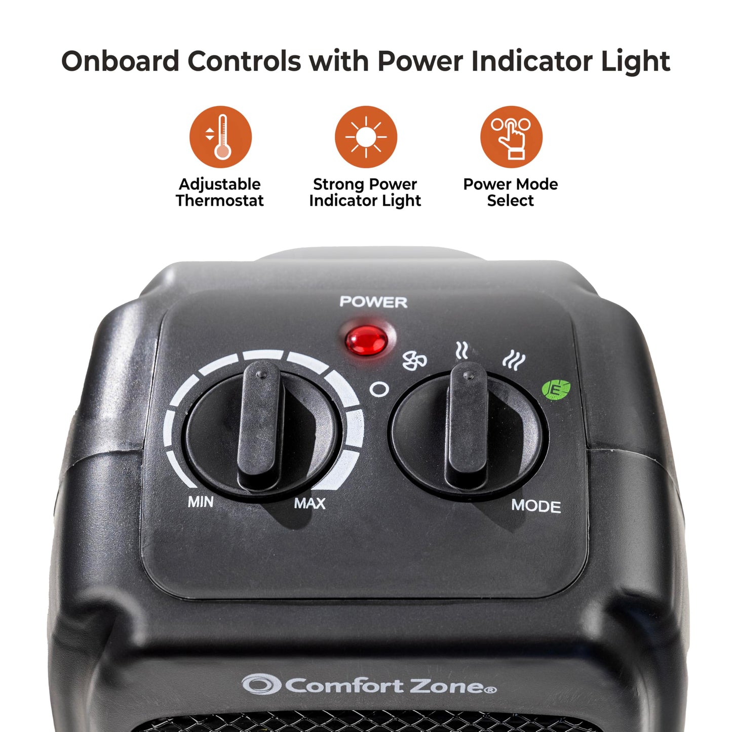 Comfort Zone CZ442E Personal Energy Save Ceramic Heater - 1500W Portable with Adjustable Thermostat, Tip-Over Switch & Overheat Protection, Black