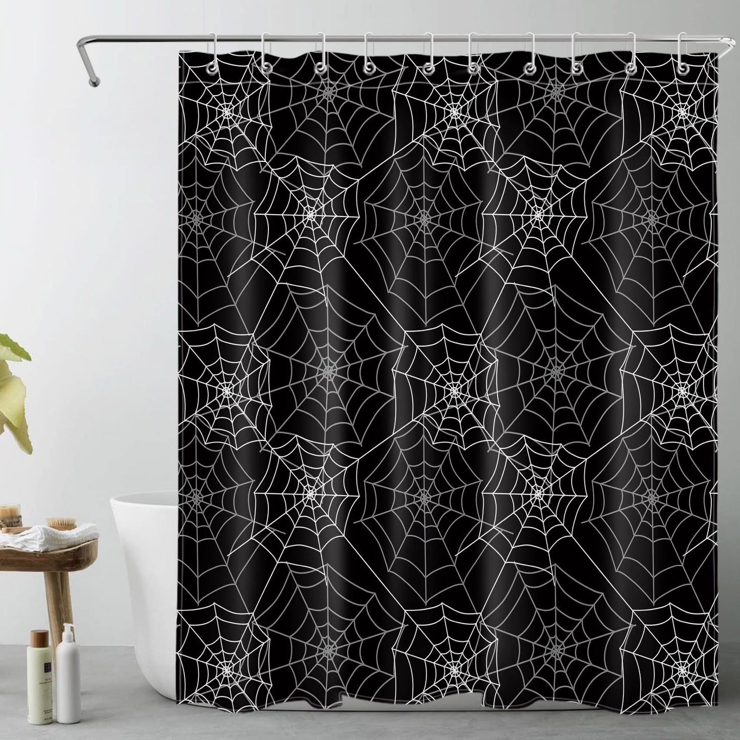 LB Halloween Shower Curtain Spider Web Decor Black Grey Bathroom Curtain with Hooks 60x72 inch Waterproof Polyester Fabric Bathroom Decorations,10 Holes