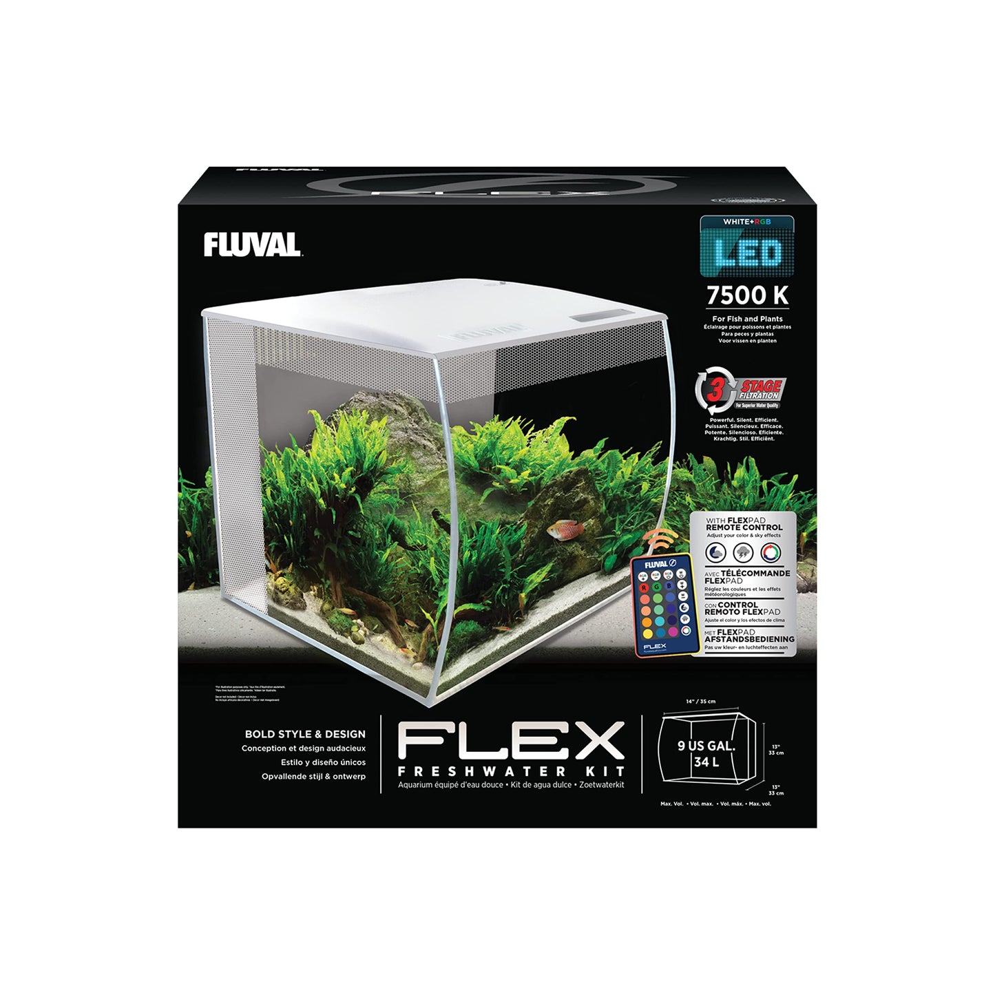 Fluval Flex 9 Aquarium Kit - Fish Tank for Fish & Plants - Comes with LED Lights, Filtration System & More - 36" x 18" x 18" - 34 L, 9 Gal. - White