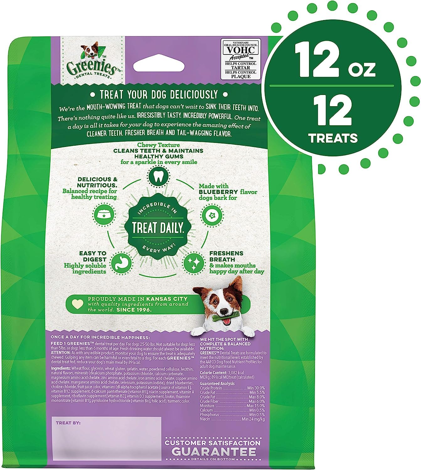 Greenies Bursting Blueberry Dog Dental Treat Regular Size 12 Count - Pack of 3