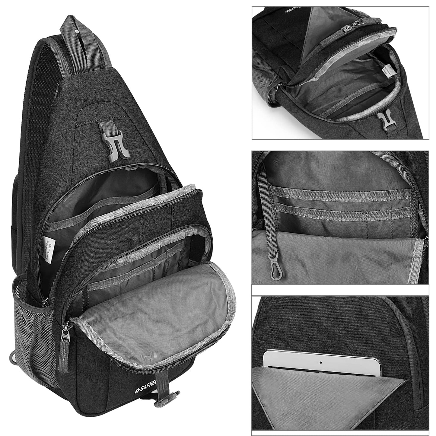 G4Free Sling Bag Rucksack, Diebstahlschutz, Brusttasche, Umhängetasche, Crossbody, Fitnessstudio, Tagesrucksack mit Kopfhörerloch für Outdoor, Radfahren, Reisen, Wandern, Herren und Damen