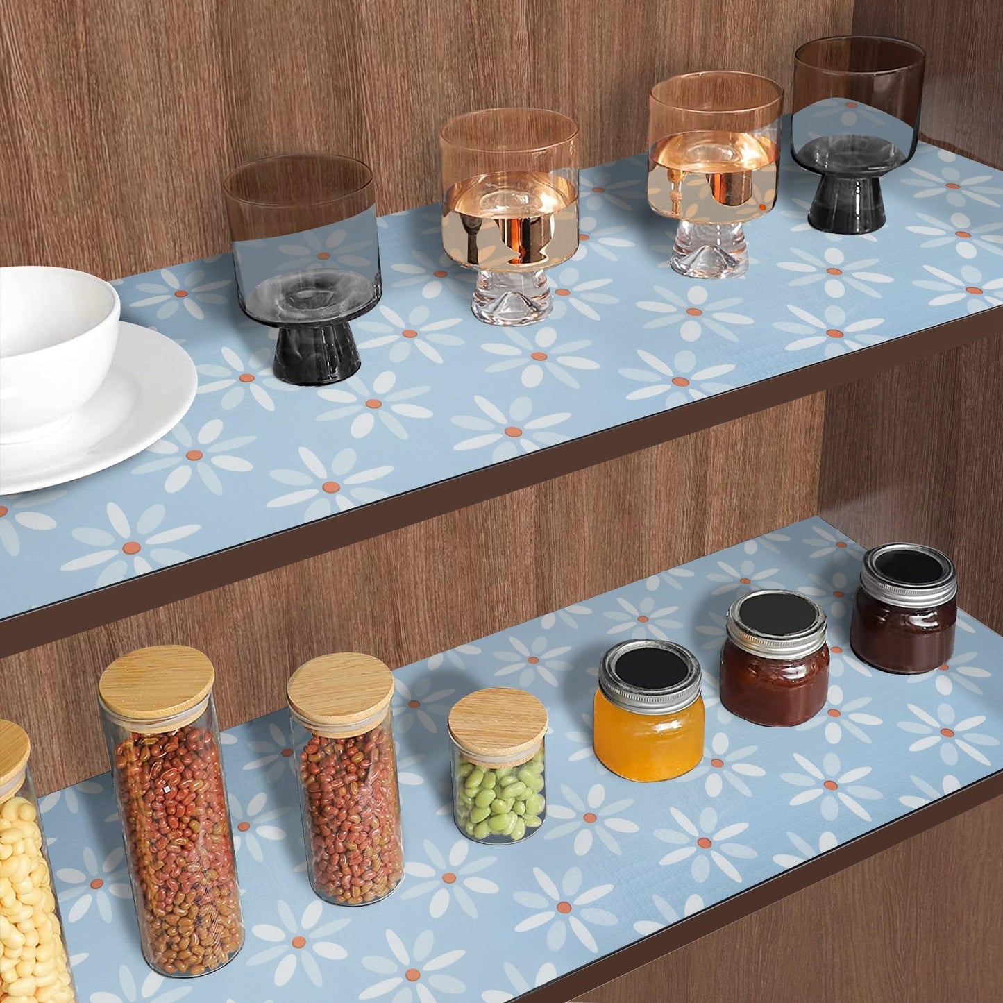 18" W x 96" L Floral Drawer and Shelf Liner for Cabinets, Non-Adhesive Strong Grip Non-Slip Flower Shelf Cabinet Kitchen Shelf Liners for Kitchen Cabinets