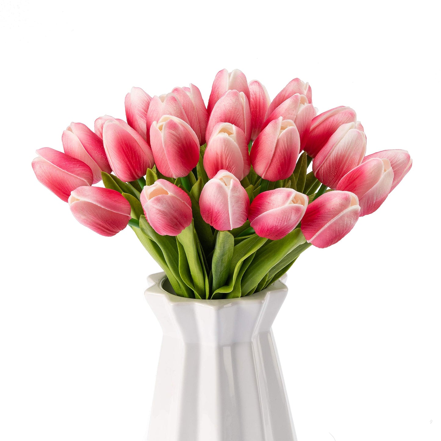 Crafare 27PC Spring Artificial Tulips Flowers Real Touch Tulips for Valentines Day Wedding Bouquets Floral Arrangement and Home Room Centerpiece Party Decor(Double Pink)