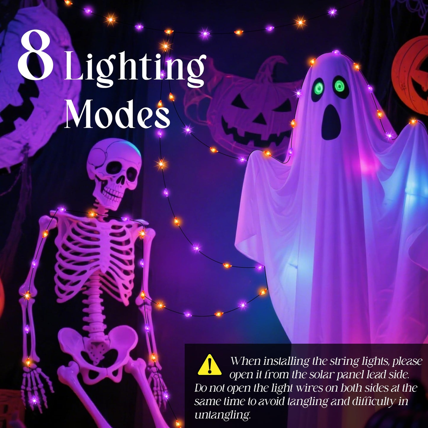 200LED Solar Halloween Lights,78FT Orange& Purple String Lights,Solar Fairy Lights with 8 Modes, Halloween Lights Outdoor Waterproof for Bedroom Patio Garden Party Yard Decoration