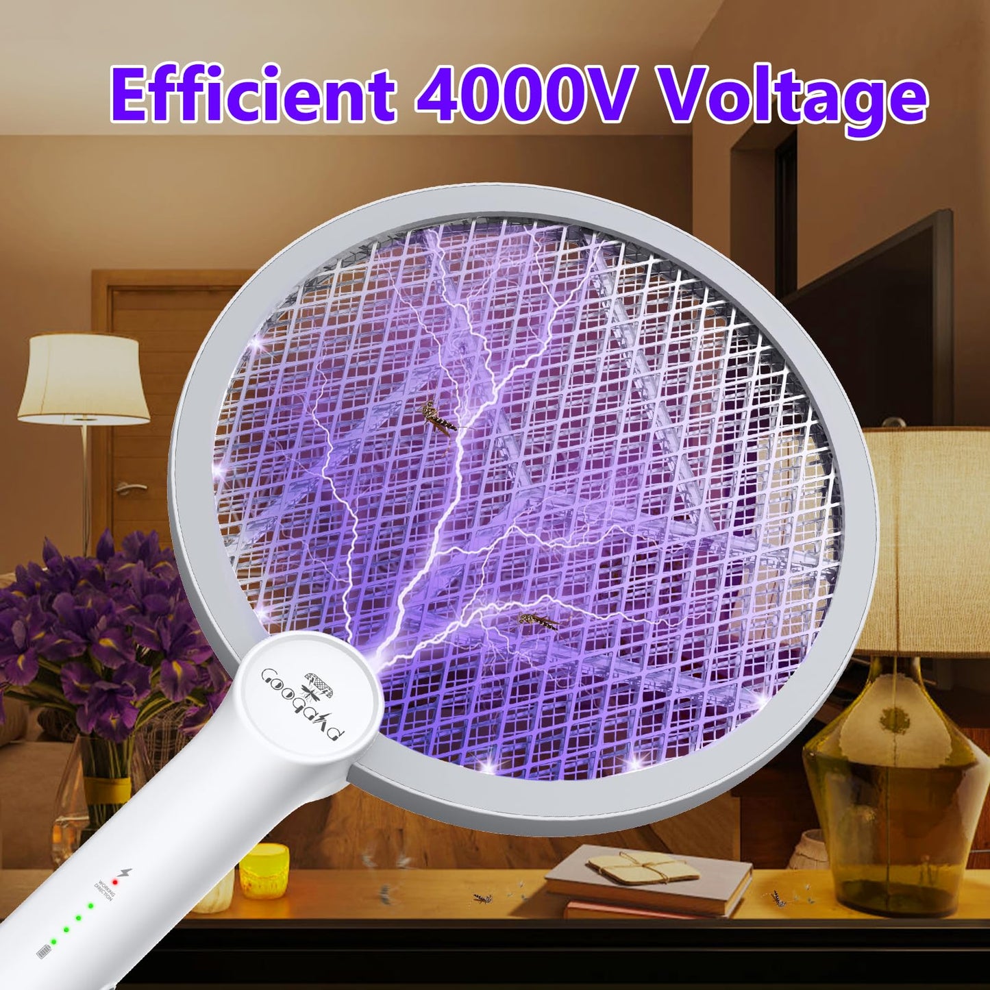 Gooqand Bug Zapper Racket, 2 in 1 Electric Fly Swatter with USB Rechargeable, 4000V Fly Zapper with 3 Layer Safety Mesh, Fly Racket for Indoor, Outdoor