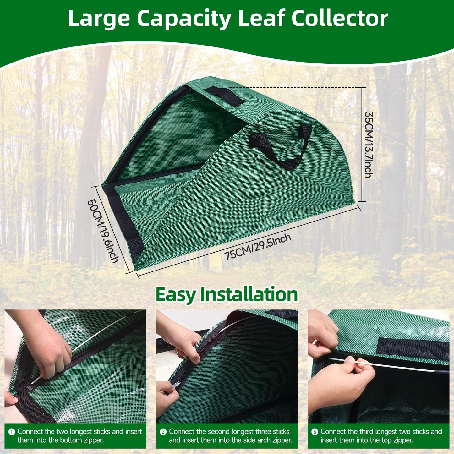 EOONTOON 30 Gallon Leaf Collector, Leaf Bag Chute, Portable Pop Up Leaf Bags, Foldable Dustpan Leaf Pick Up Tools Leaf Loader, Reusable Yard Garden Bags for Leaves Lawn Trash(100 L) Dimensions