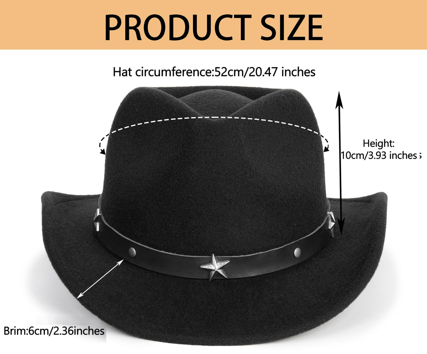 Eohak Kid Western Cowboy Hat Felt Cowgirl Fedora Hat with Buckle Belt for Boys Girls 4-8 Years Black