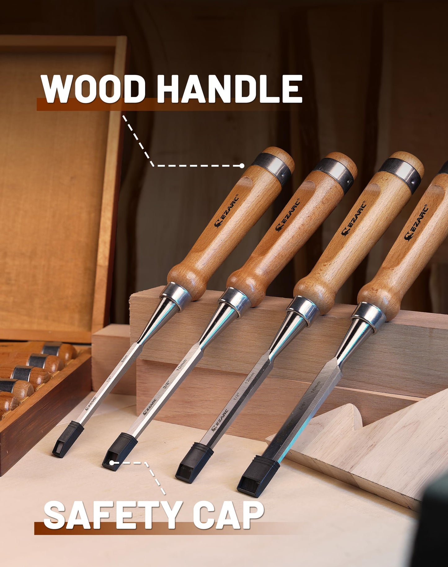 EZARC 6 Pieces Wood Chisel Tool Sets Woodworking Carving Chisel Kit with Premium Wooden Case for Carpenter Craftsman