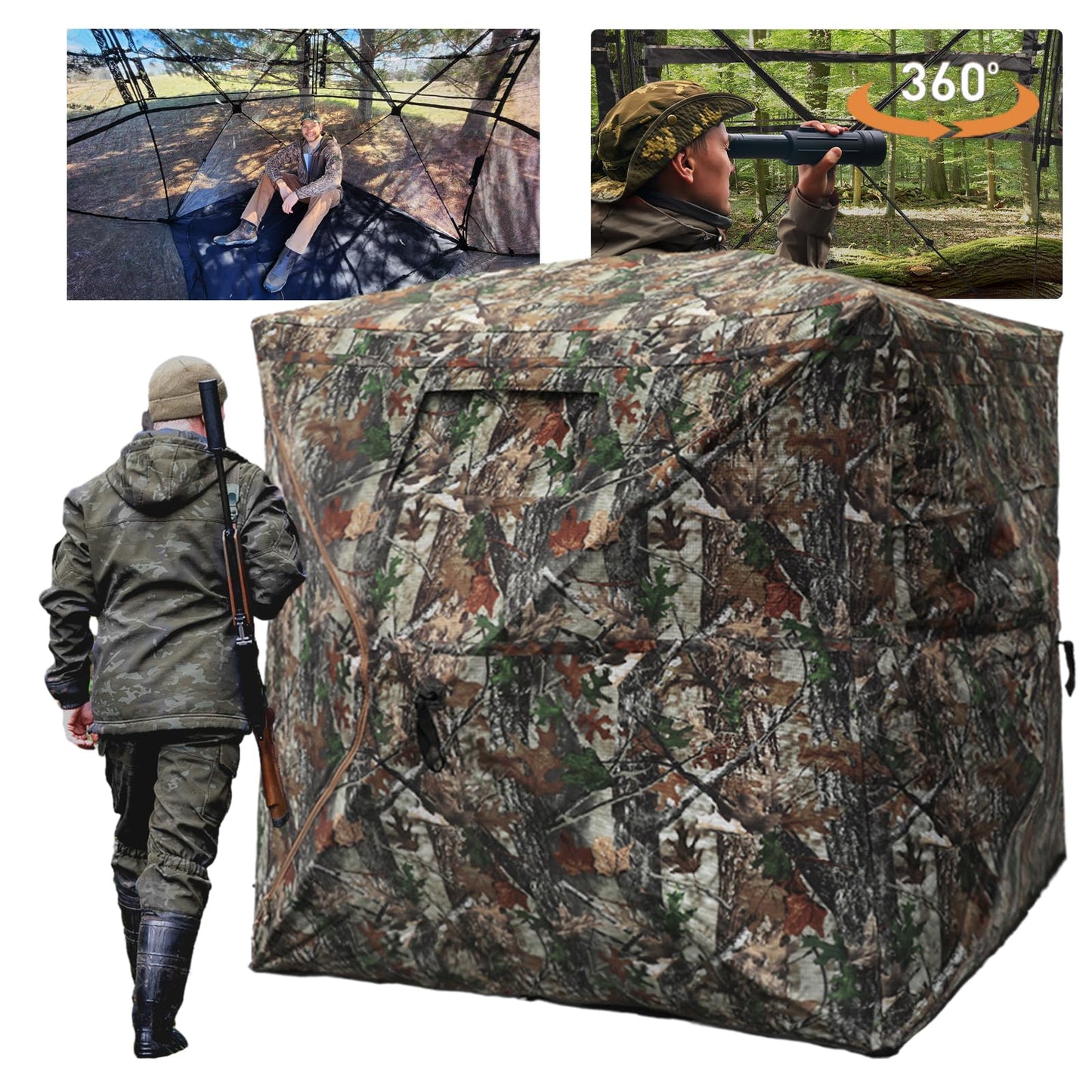 FUNHORUN Hunting Blind with Floor Mat, 360 Degree See Through Ground Blind for Deer Hunting, 2-3 Person Pop-up Hunting Deer Blind, Turkey Blind.