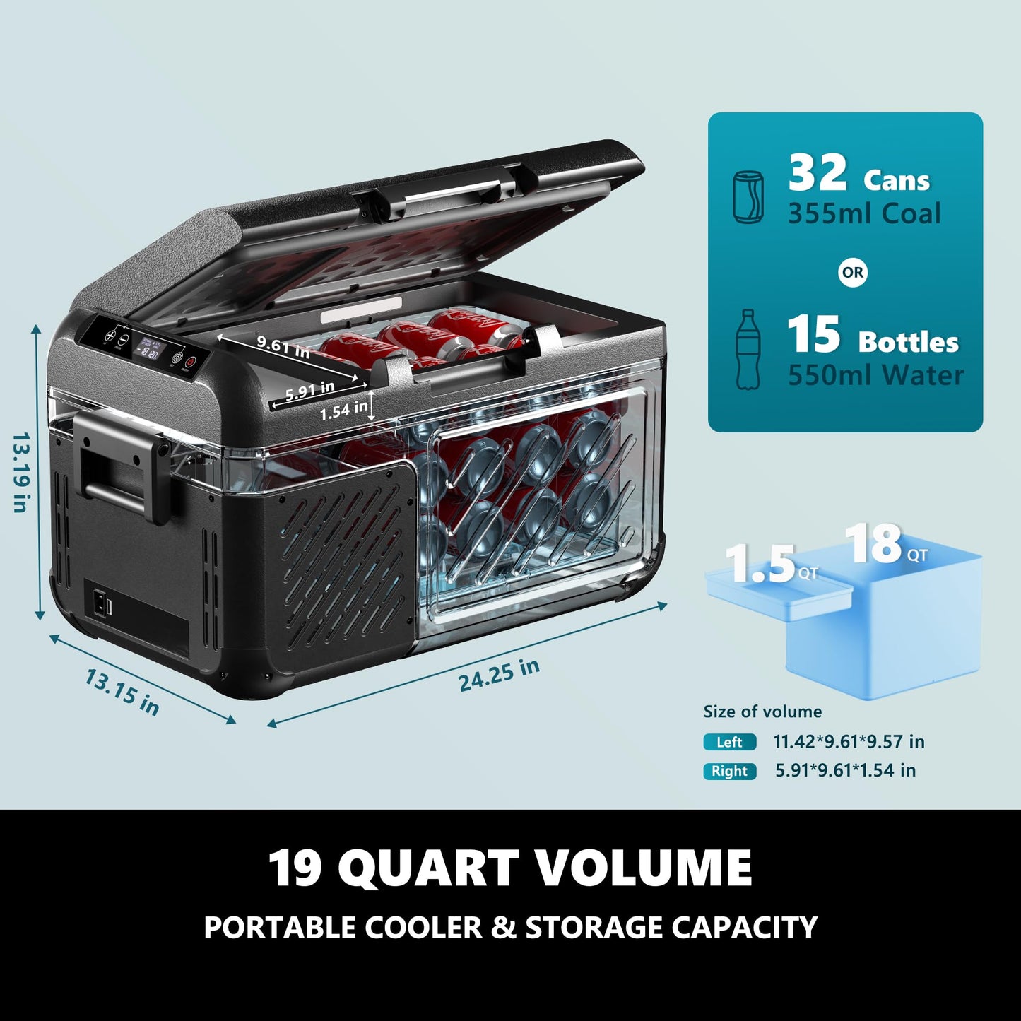 EUHOMY 12 Volt Refrigerator, 19 QT(18 L) Portable Freezer, Electric Cooler -4℉~68℉, 12V Car Fridge Reversible Door, Portable Freezer 12/24V DC & 120-240V AC for Camping, Truck, Travel