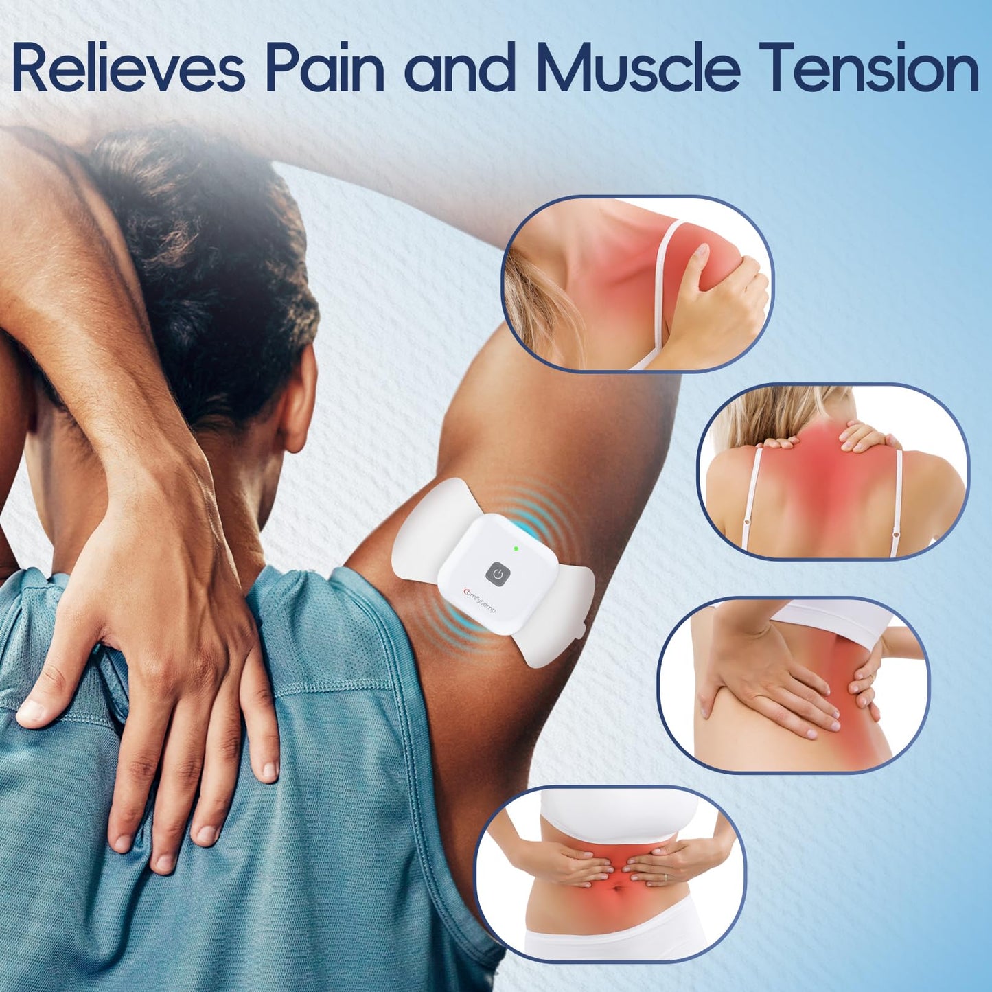 Comfytemp Wireless TENS Unit Muscle Stimulator for Pain Relief Therapy, Relieve Sciatica Rechargeable TENS Machine for Pain Management, Portable TENS Device for Back, Shoulder, Cramps Pain Relief