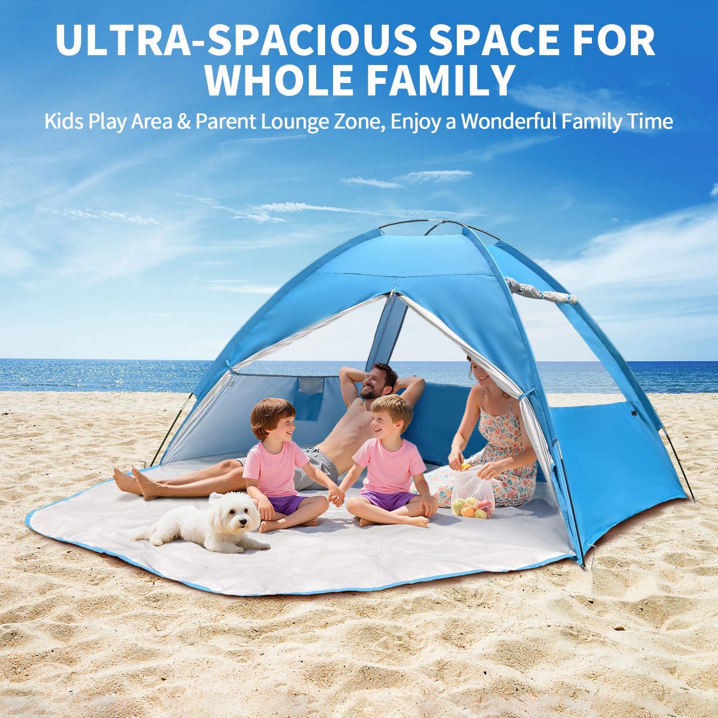 COVACURE Beach Tent Sun Shelter for 3-4 Person - UPF 50+ UV Protection Beach Shade, Waterproof & Lightweight, Easy Setup Portable Sun Canopy for Camping, Fishing, Beach