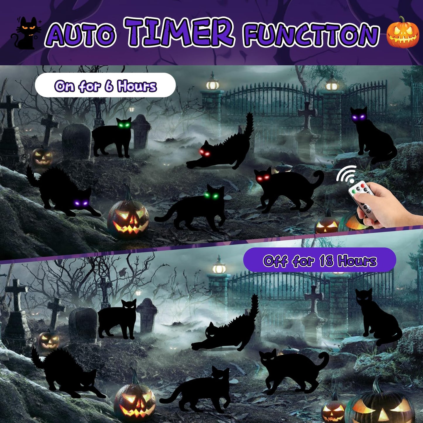 LCHUANG 6Pack Black Cat Halloween Decorations Outdoor with LED Glowing Eyes Lights Black Cat Yard Stakes Halloween Decor, Waterproof Outside Cats Blow up Scary Patio Lawn Decorations