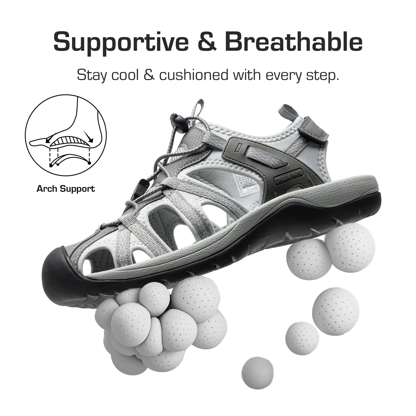 DREAM PAIRS Men's Sandals Hiking Water Sport Athletic Beach Outdoor Comfortable Casual Closed Toe Summer Sandal Shoes,Size 10.5,Light Grey,DMUMST2505