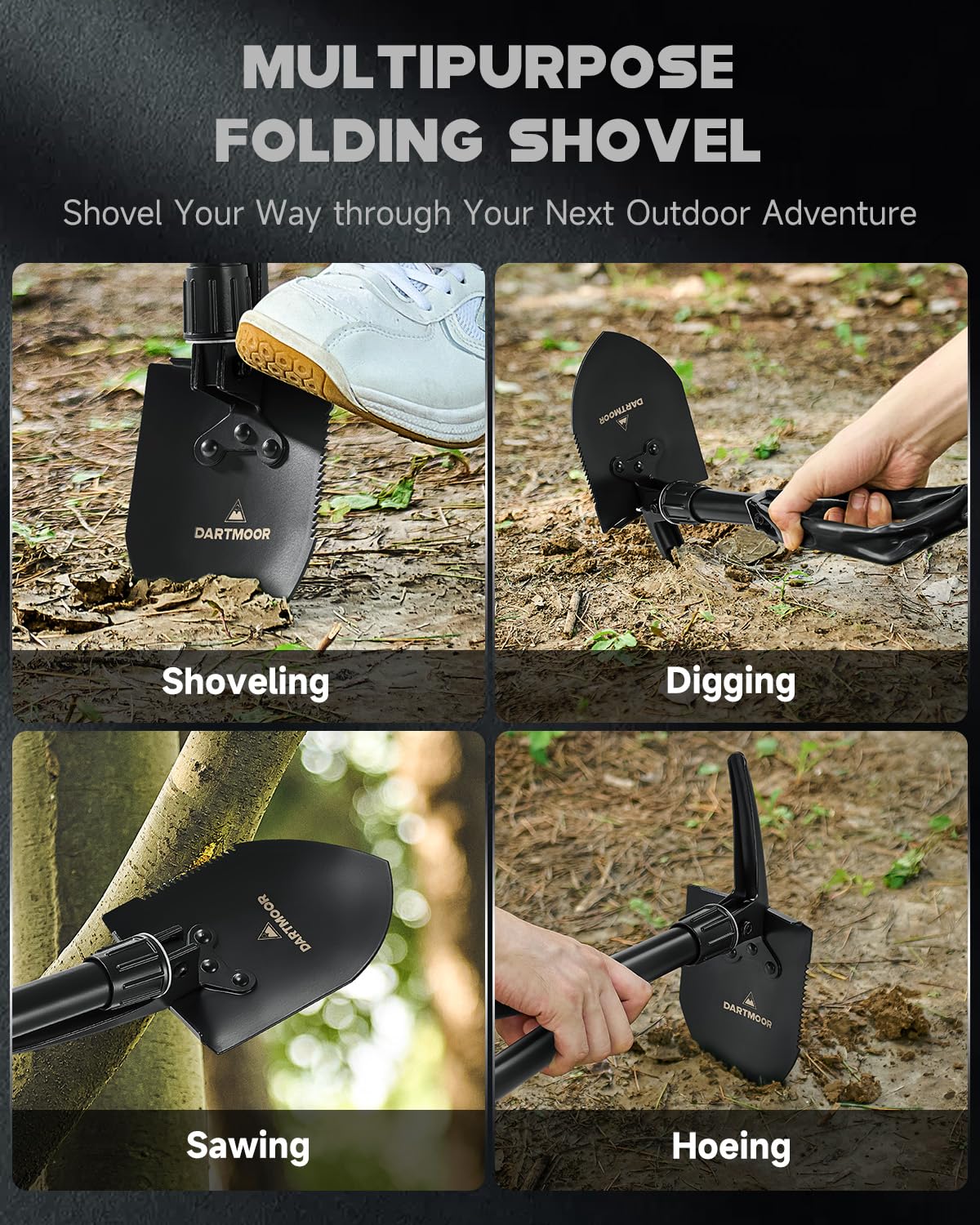 DARTMOOR Mini Folding Shovel High Carbon Steel, Portable Lightweight Outdoor Tactical Survival Foldable Mini Shovel, Entrenching Tool, Camping, Hiking, Digging, Backpacking, Car Emergency