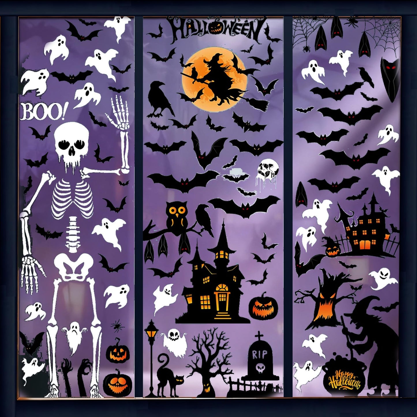 Halloween Window Clings - 8Sheet Halloween Decor Indoor Decals for Party Decoration,Giant Spooky Monster Silhouette Decal Scary Window Clings for Glass Windows