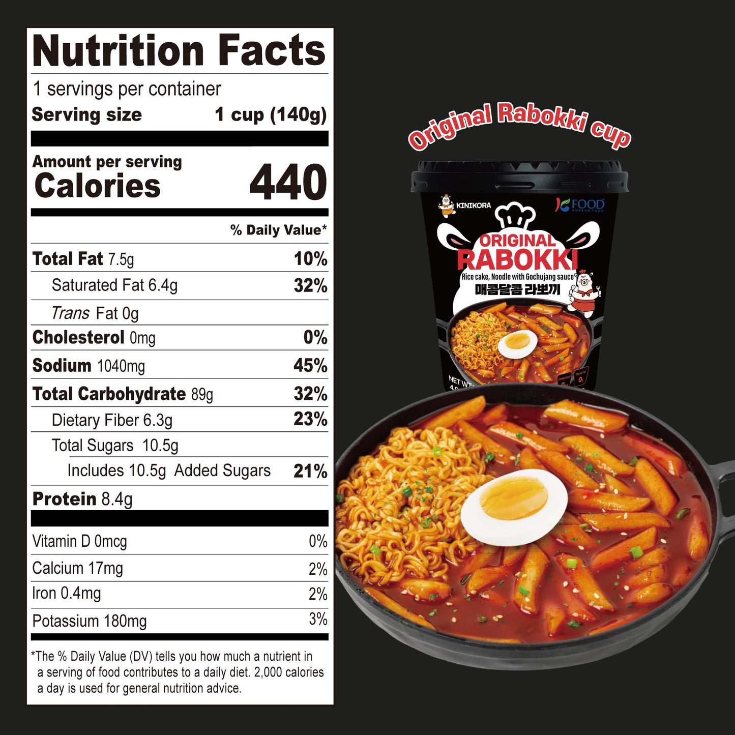 KINIKORA Premium Instant Rabokki Cup - Original Flavor, 2 Cups, Korean Ramen & Tteokbokki, Quick and Easy Street Food