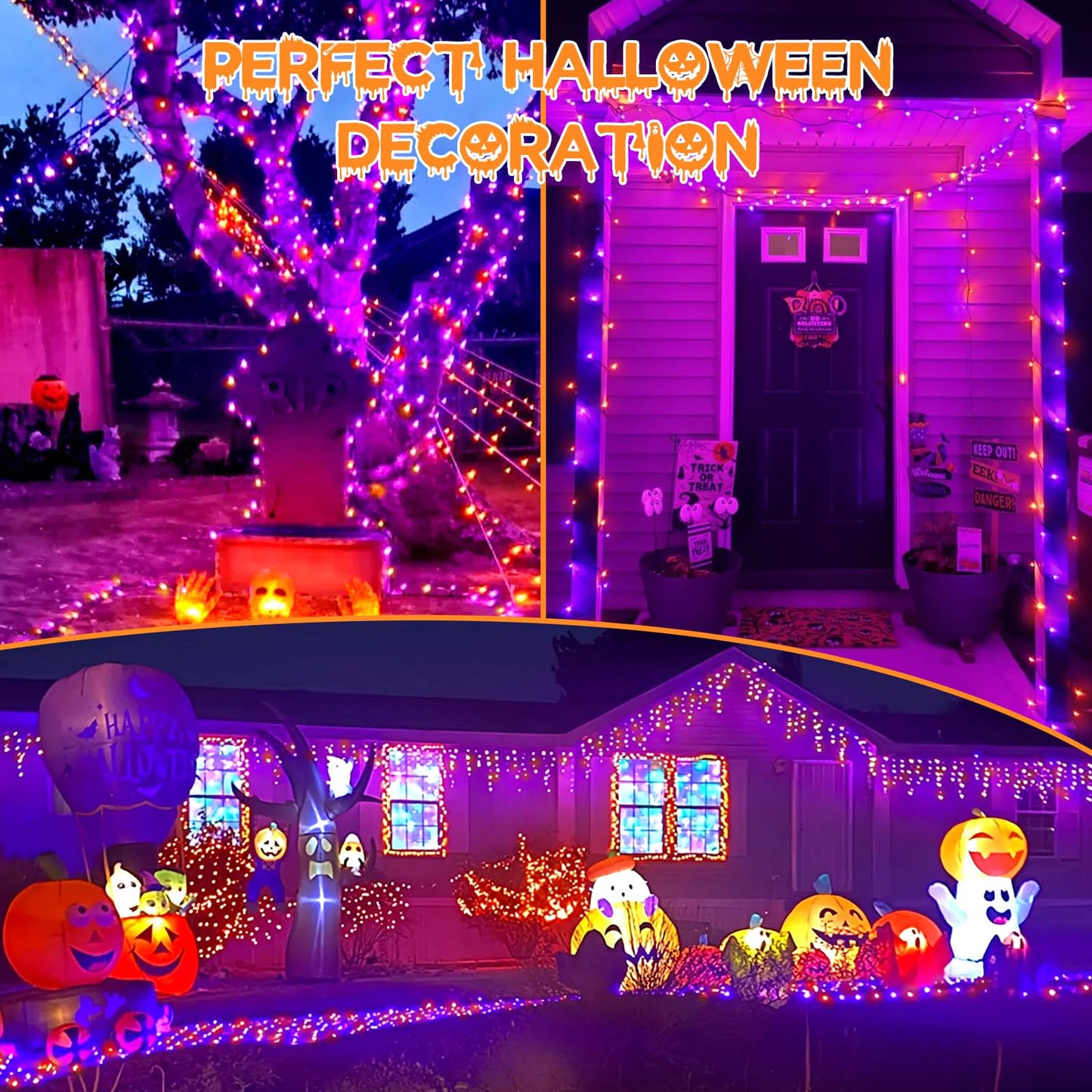 Connectable Purple and Orange Halloween Lights, 2Pack 164ft 400Led 13 Modes Waterproof String Lights Plug in, Twinkle Light with Timer Indoor/Outdoor for Tree Party Halloween Decorations