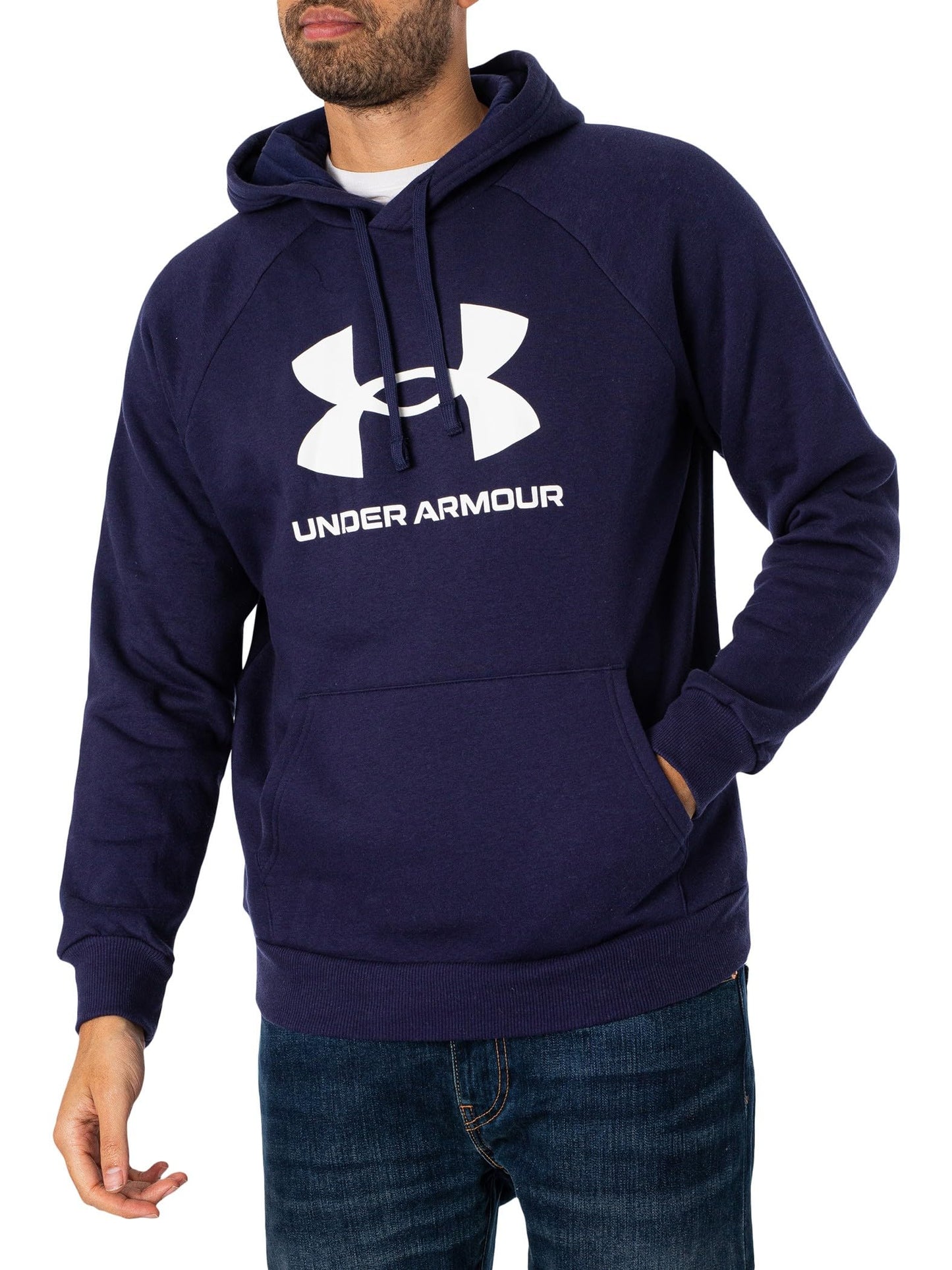 Under Armour Men's Rival Fleece Logo Hoodie, (410) Midnight Navy / / White, X-Small