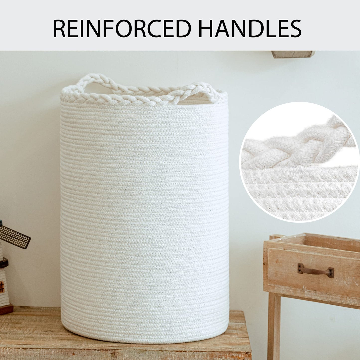 Homlikelan 72L Woven Laundry Hamper,Cotton Tall Wicker Laundry Basket for Blankets,Clothes,Pillows,Toys,Shoes Large Laundry Bin White