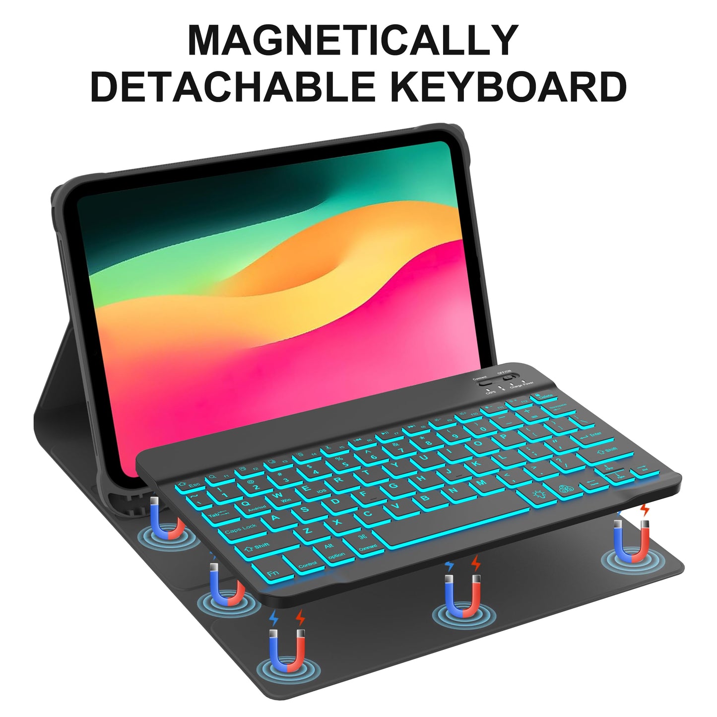 KVAGO for iPad 11th 10th Generation Case with Keyboard, 7 Color Backlit Wireless Detachable Keyboard, Folio Keyboard Cover with Pencil Holder for iPad 11 inch A16 2025 10th Gen 10.9 Inch 2022 (Black)