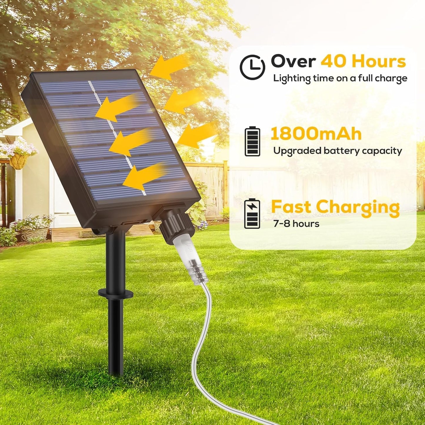 ICRGB Solar Rope Lights, 66FT 200LED 1800mAh Outdoor Waterproof Solar Lights with Remote, IP67 String Light with Timing & 8 Modes for Garden Tree Pathway Yard Pool RV Christmas Decor, White