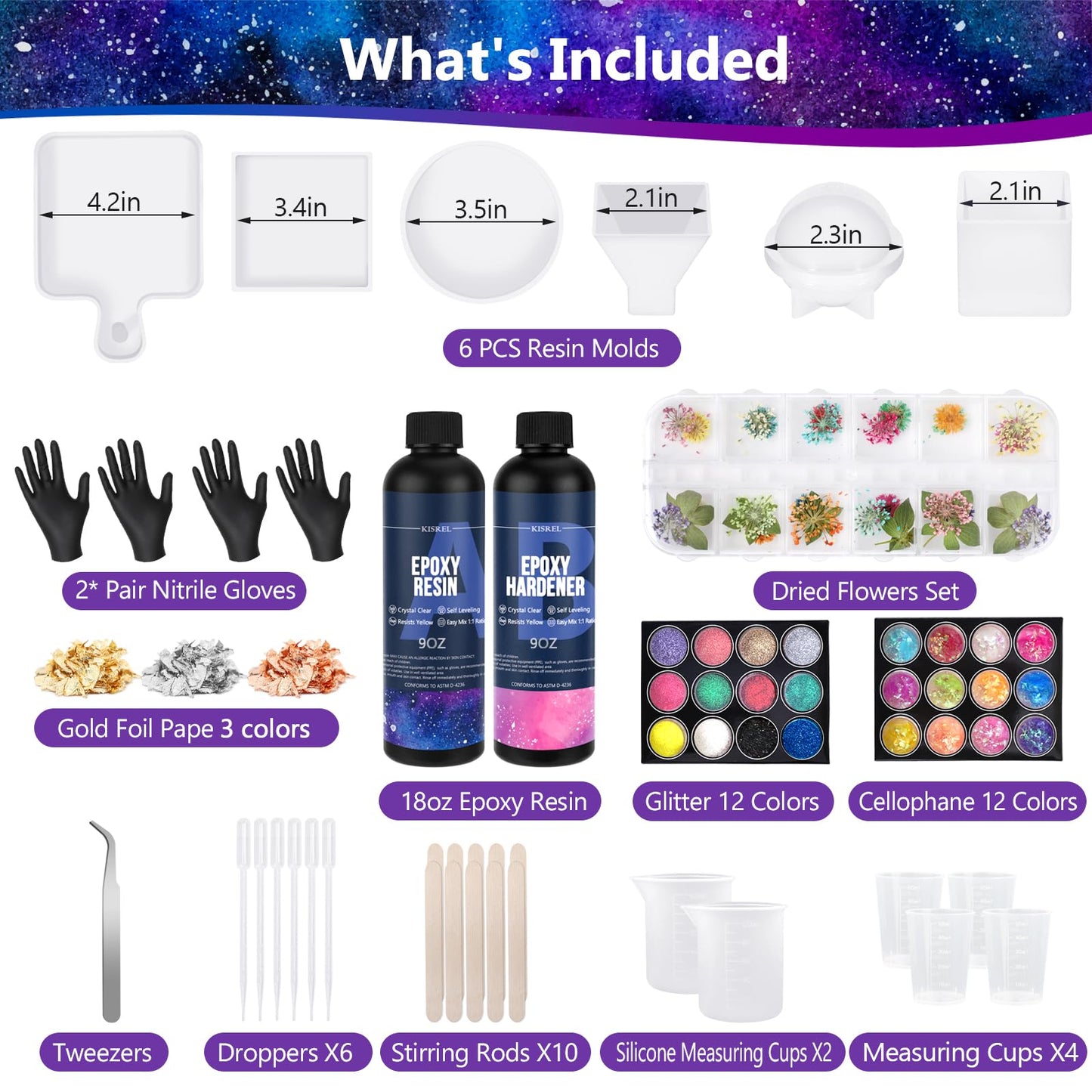 KISREL Epoxy Resin Kit for Beginners, Resin Kit with Molds, 18OZ Epoxy Kit with Dried Flowers, Measuring Cups and Resina Supplies