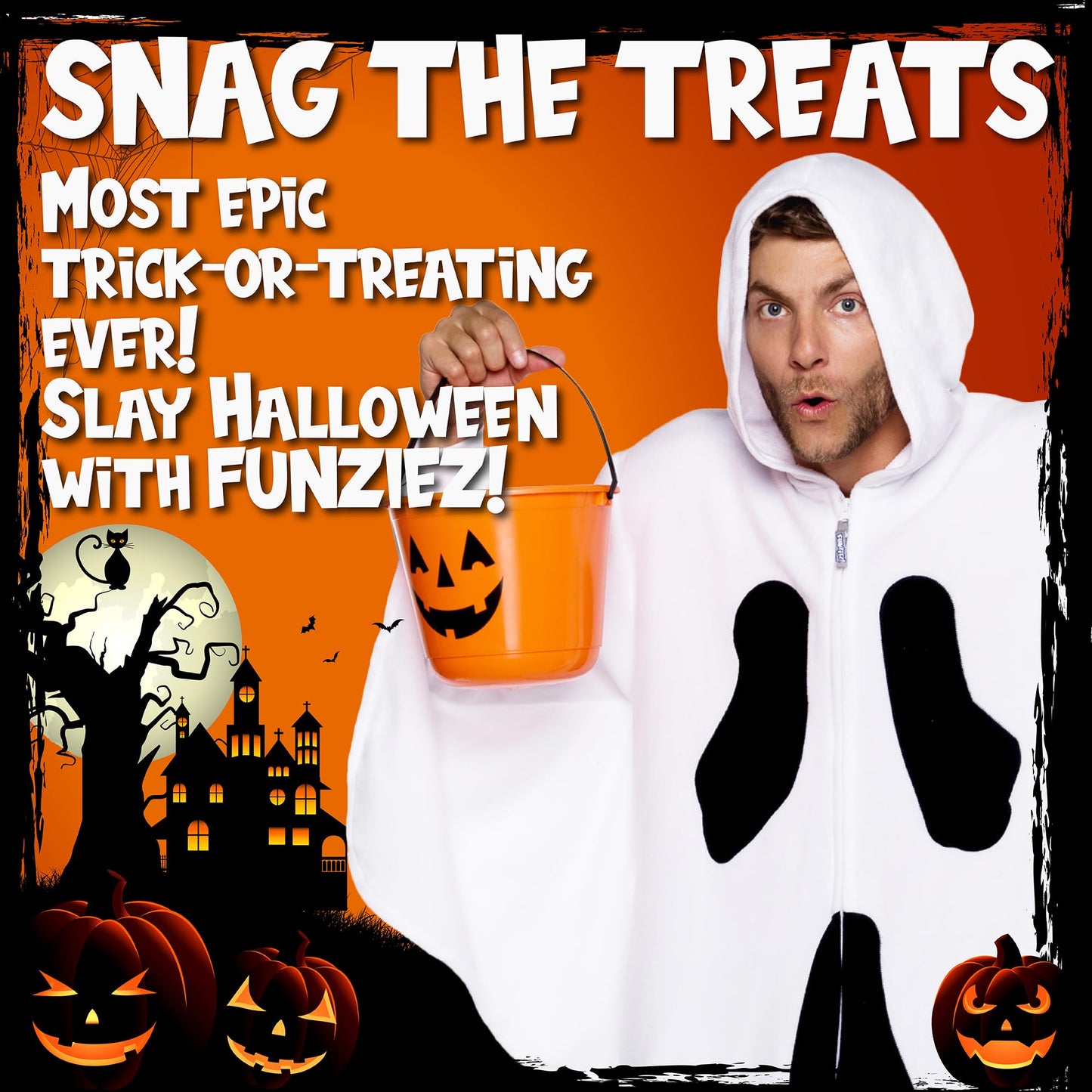 FUNZIEZ! Ghost Costume Pajamas - One Piece Jumpsuit For Adults (White, Medium)