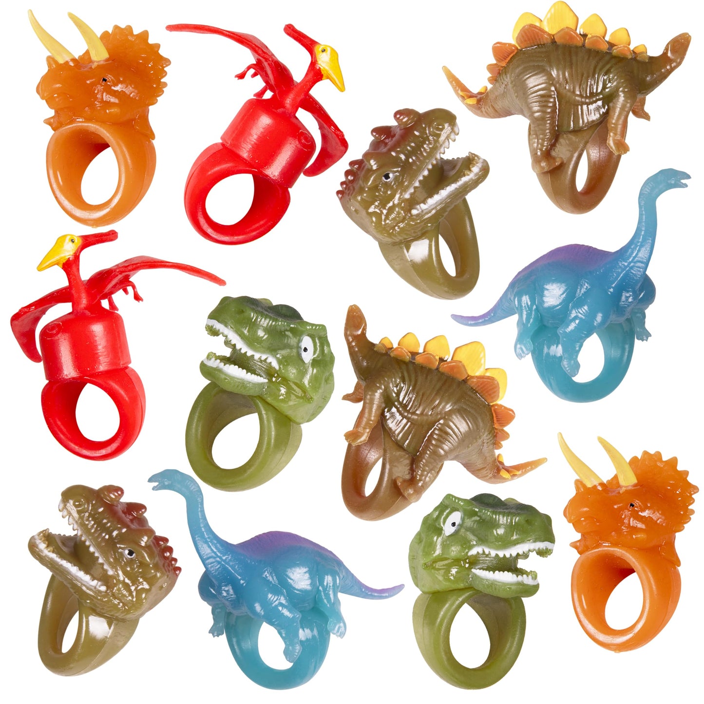 Kangaroo 12 Dinosaur Pack Glow Rings Bulk Party Pack For Kids & Adults - Glow in the Dark Party Supplies Toys - LED Ring Light Up Neon Disco Party Favors & Festival Accessories Halloween Party Decorations