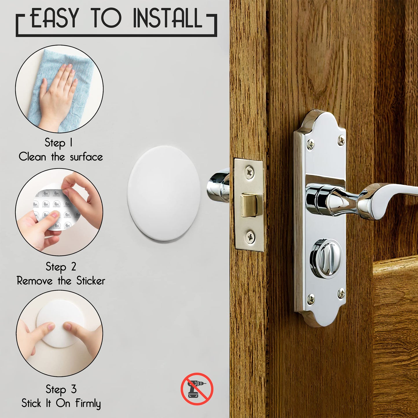 Door Stoppers - Large 3.15" (4 PCS) - Door Stoppers for Wall with Strong Back Adhesive - Quiet and Shock Absorbent Silicone Wall Protectors from Door Knobs - Protects Every Surface - White