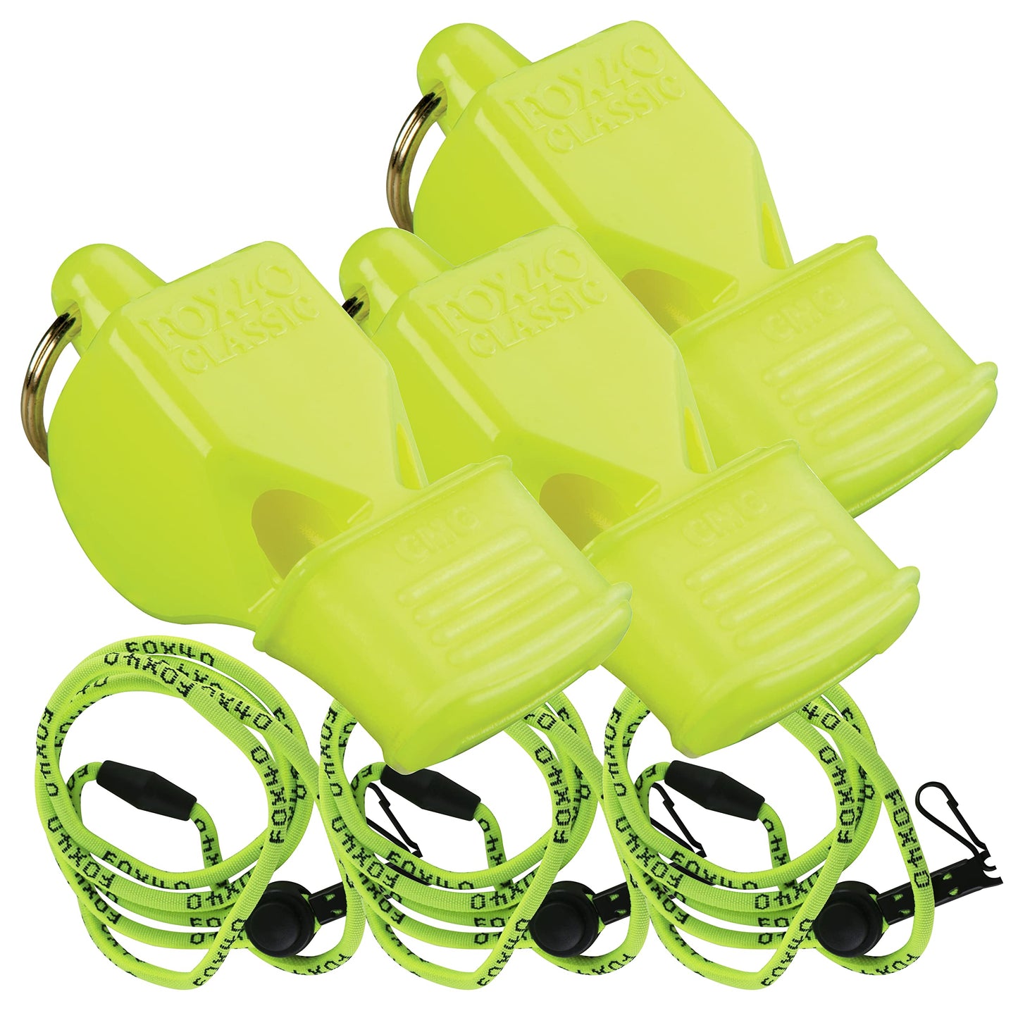 Fox 40 Classic CMG w/Breakaway Lanyard 3 Pack (Neon Yellow)