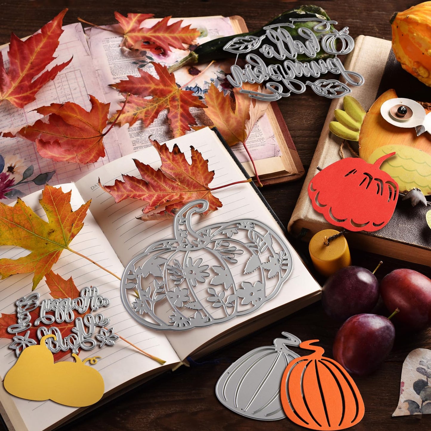 Lasnten Fall Pumpkin Metal Cutting Dies for Card Making Thanksgiving Metal Cutting Dies Happy Fall Yall Hello Words Die Cuts DIY Scrapbooking for Autumn Thanksgiving Stamps Photo Album Card Crafts