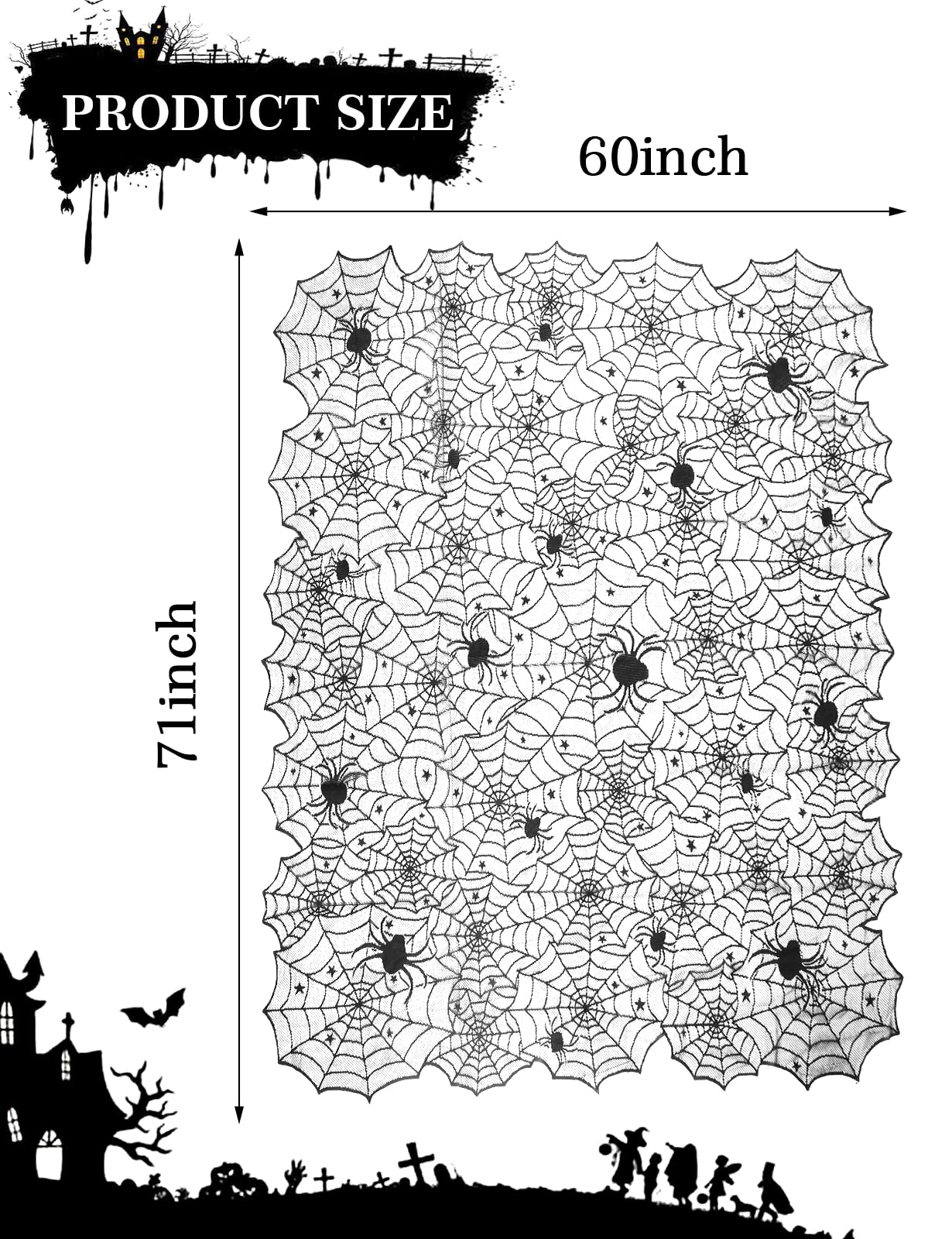 Halloween Table Cloth, Black Spider Web Lace Tablecloth for Rectangle Tables, Gothic Halloween Decor for Masquerade, Scary Movie Nights, Dinner Party Table Decorations 60 x 71 inch