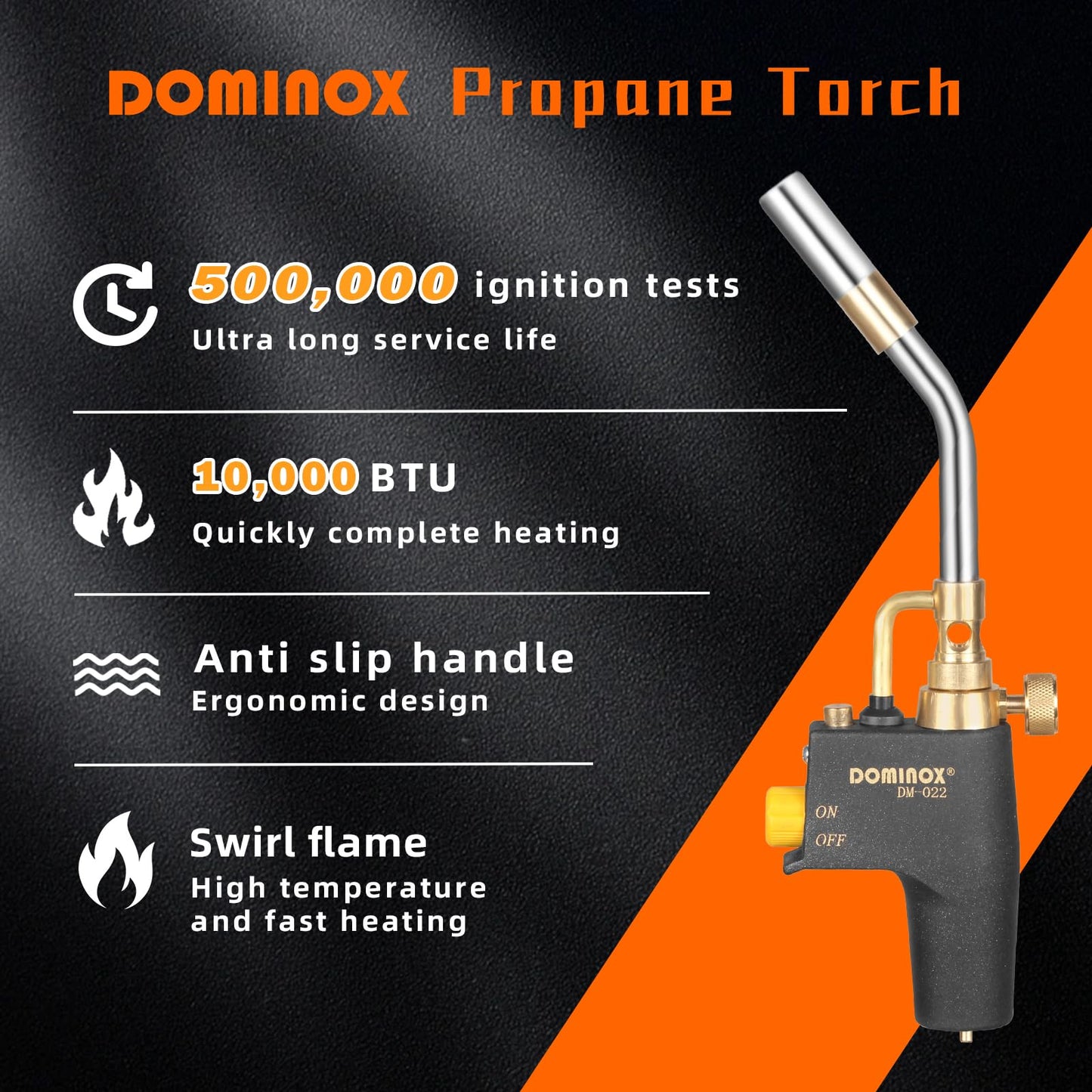 DOMINOX Propane Torch Head, High Intensity Torch Head Trigger Start Gas Torch, Map Gas Torch Kit for Propane, Map and Mapp Gas, Mapp Gas Torch for Soldering, Welding, Cooking (Not Included Gas Tank)