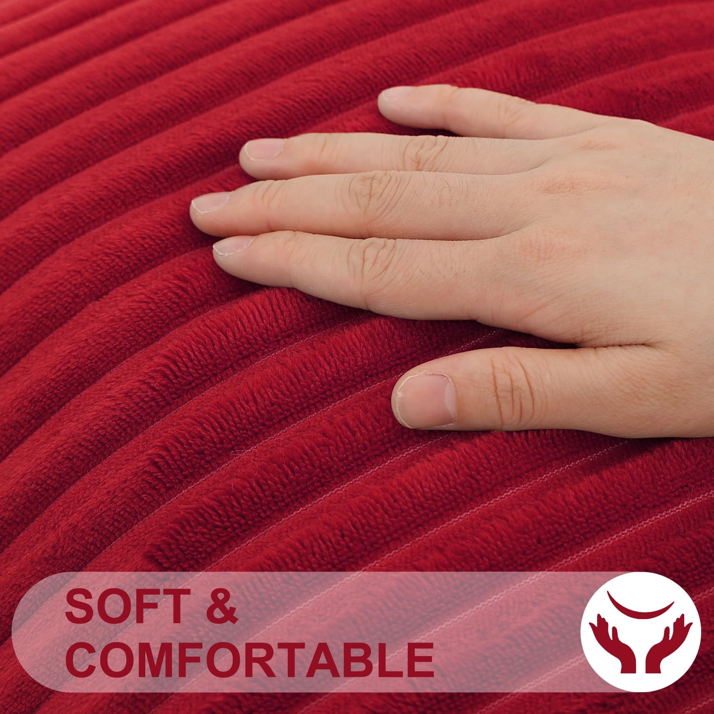 Simmore Decorative Christmas Throw Pillow Covers 18x18 Set of 2, Soft Natural Plush Flannel Double-Sided Fluffy Couch Pillow Covers for Sofa Living Room, Red