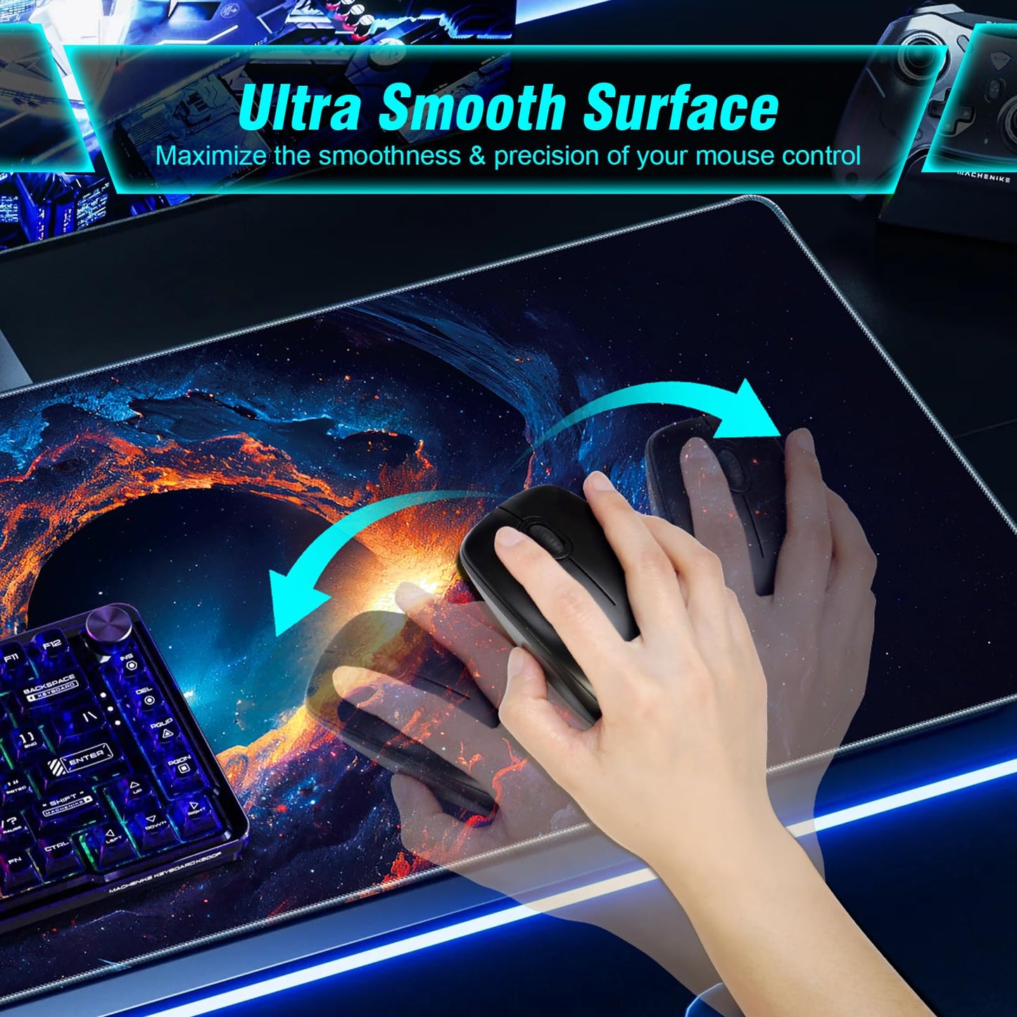 Large Gaming Mouse Pad, Technological Nebula Style Professional Gaming Mousepad, Non-Slip Waterproof Rubber Base Mouse Pad for Gaming & Office & Home, 31.5 x 11.8inch Full Desk Mouse Pad