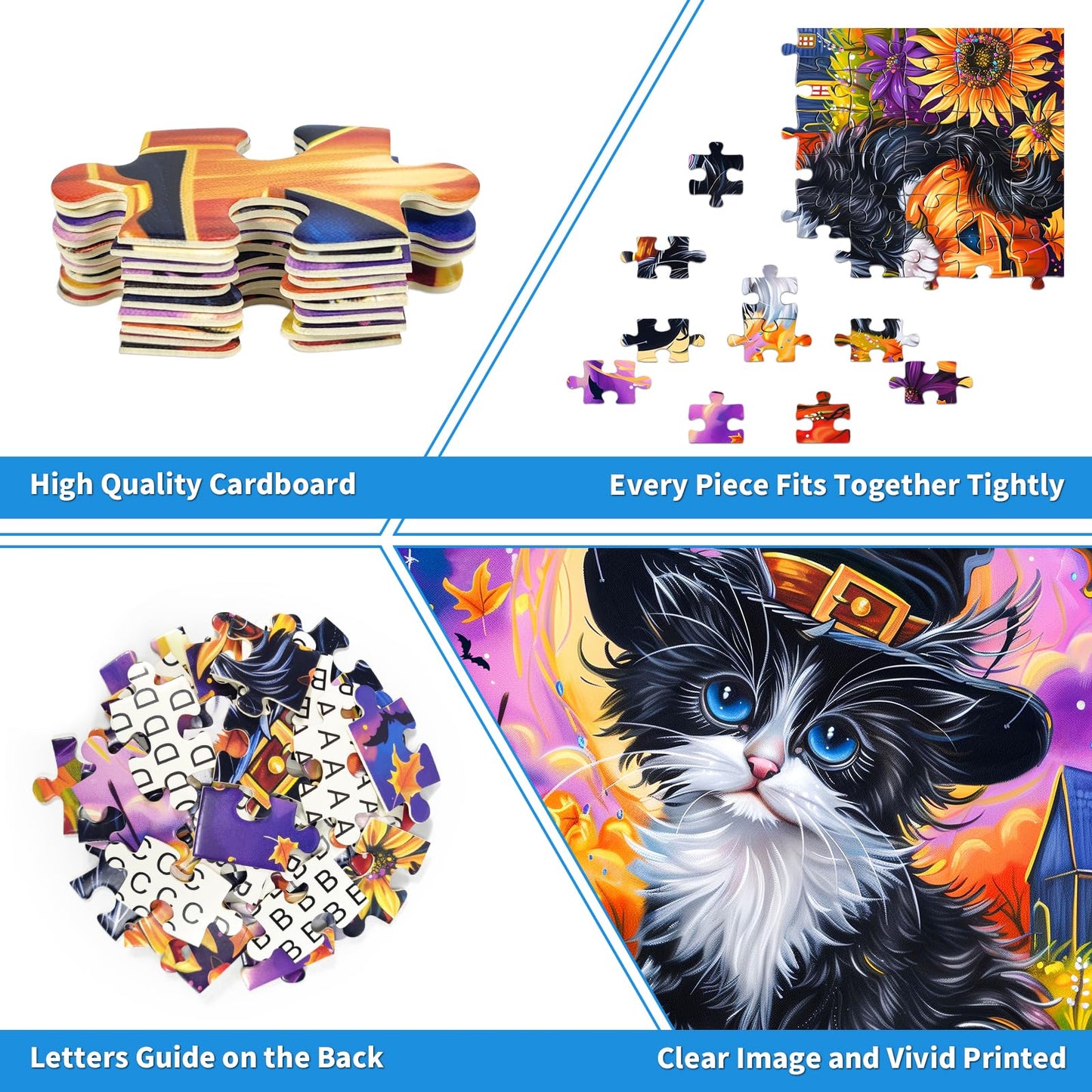 100 Piece Puzzles for Kids, Halloween Cat 100 Piece Puzzles for Adults, Cute Kitten Halloween 100 Pieces Puzzle for Kids Ages 4-8, Jigsaw Puzzle for Seniors Teens Brain Teaser