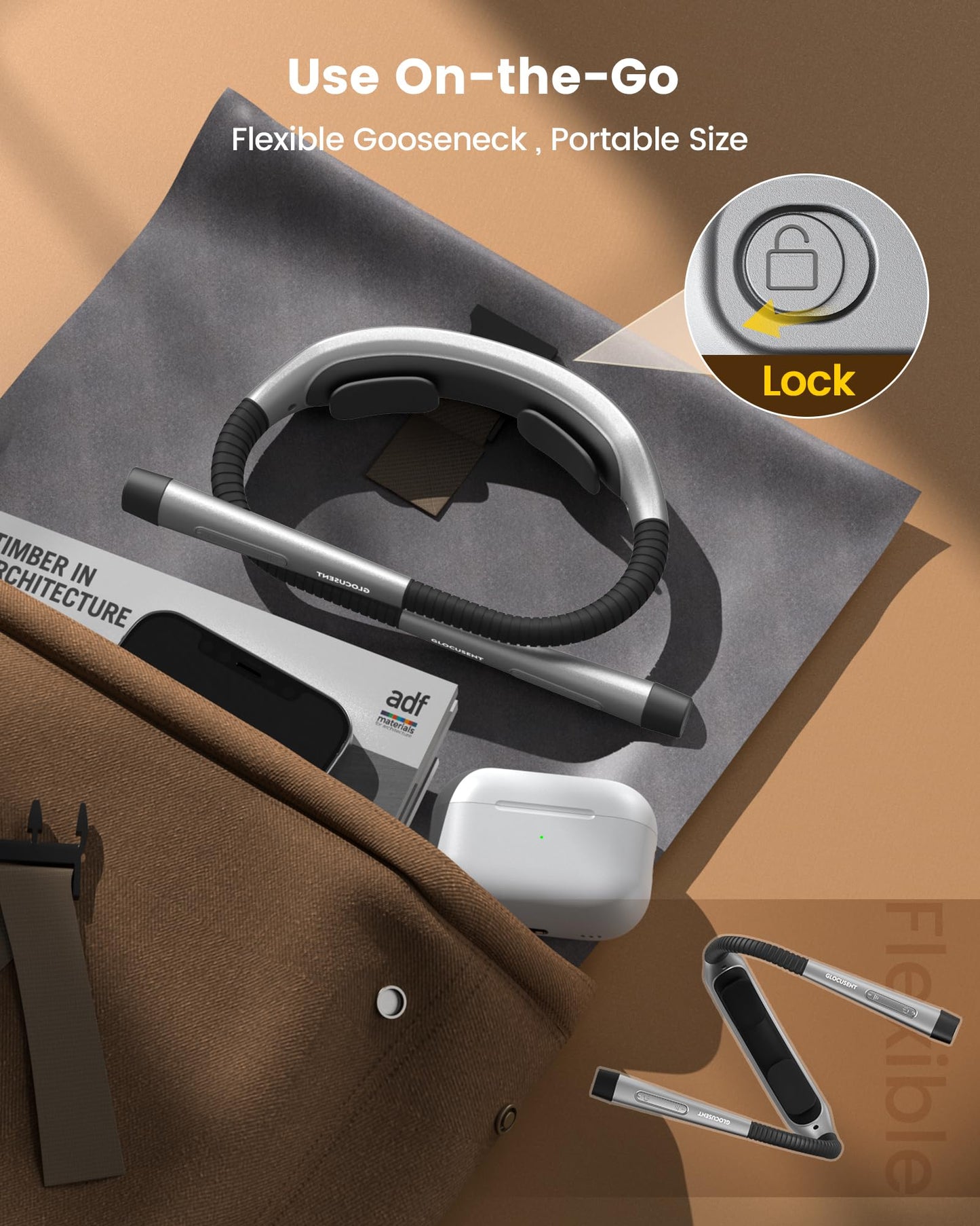 Glocusent Neck Light, 1600mAh Rechargeable Reading Light - 3 Colors & 5 Stepless Brightness, Book Light with a Lock, Timer & Sleep Aid, Ergonomic Design, Perfect for Reading, Knitting & Craft