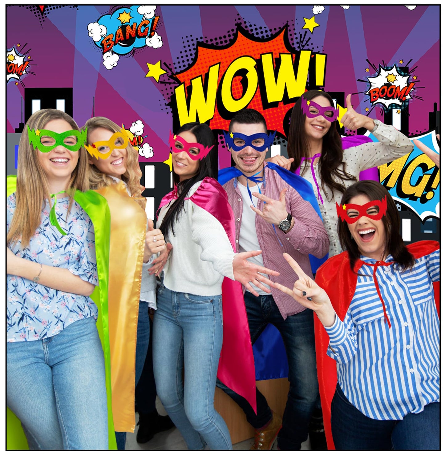 D.Q.Z Superhero-Capes and Masks for Adults Bulk Women Men Halloween Super-Hero Costume Spirit Party,14 Pack (Blue)