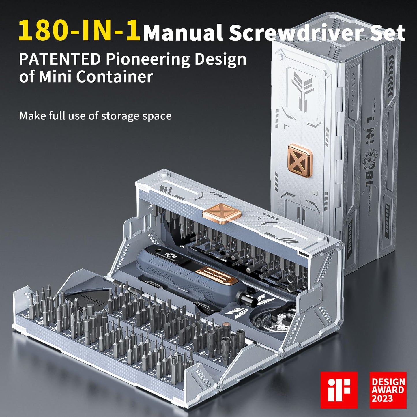 Faireach MANUAL 180 in 1 Screwdriver Set, Precision Screwdriver Set with Pick-up Screwdriver Bits, Quintic-Fold and Case Design, Magnetic Repair Tool Kit for iPhone MacBook Computer Laptop