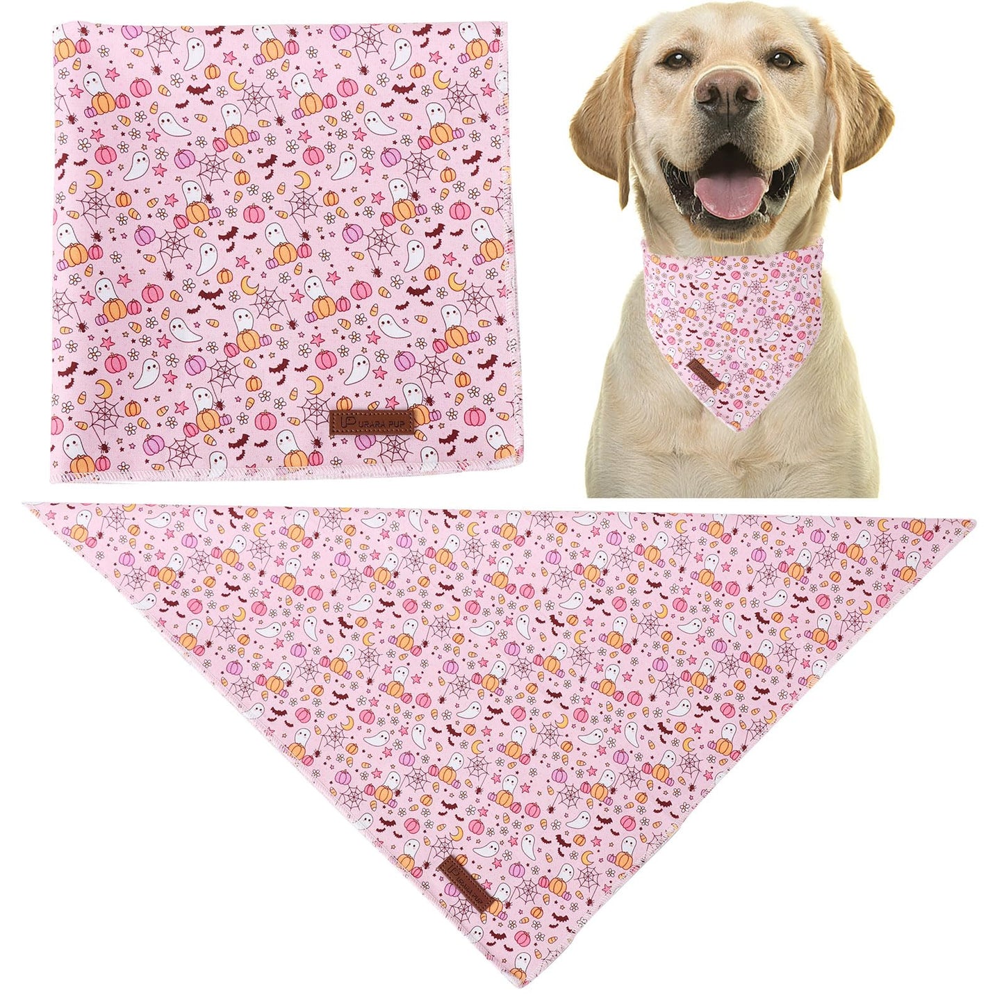 Halloween Pumpkin Dog Bandana, Halloween Triangle Bid Scarf with Pumpkin,Ghost,Bat Pattern, Cotton Pet Kerchief for Girl Boy Dogs or Cats, Cute Puppy Bandana Fancy for Dogs