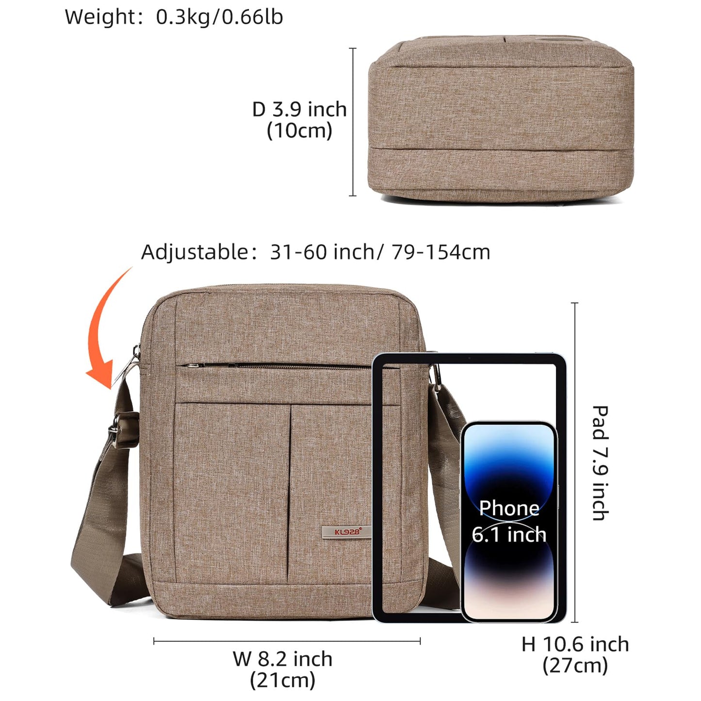 KL928 Men's Messenger Bag - Crossbody Shoulder Bags Travel Bag Man Purse Casual Sling Pack for Work Business (1401-2-Khaki)